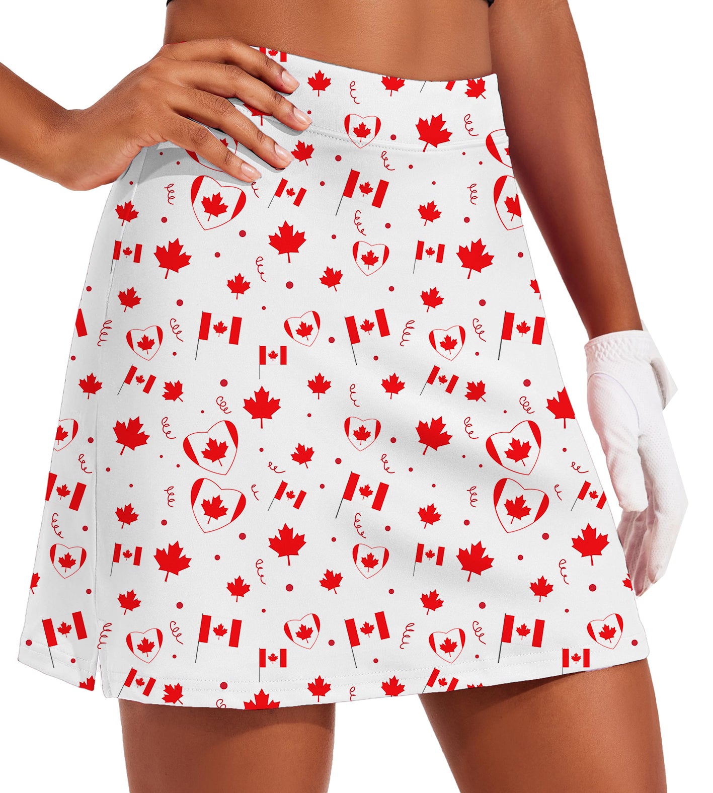 Women's -Canadian Patriotic Flag Golf Skirts Inner Shorts Pocket