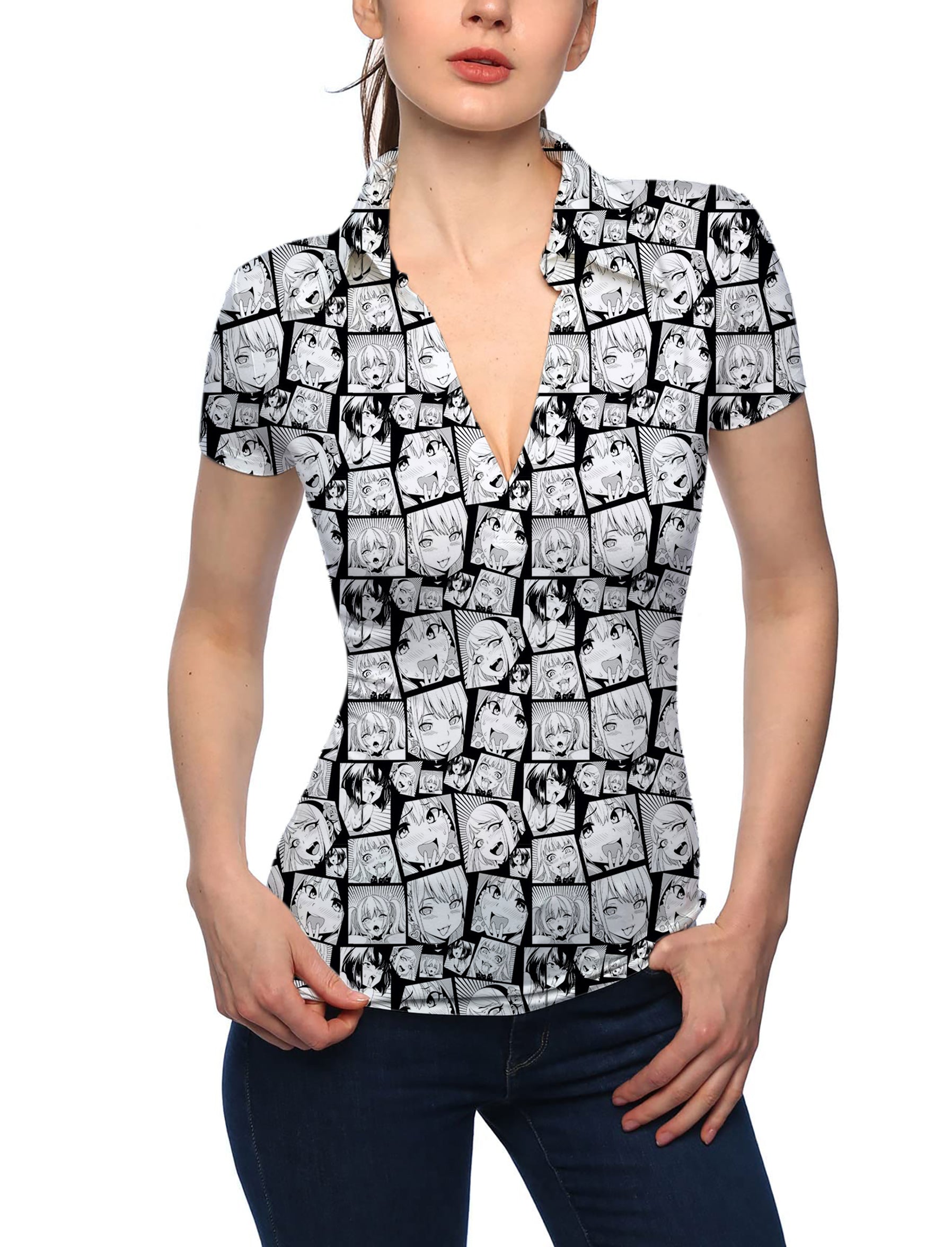 Women's Sexy Comic Girl V Neck Golf Polo