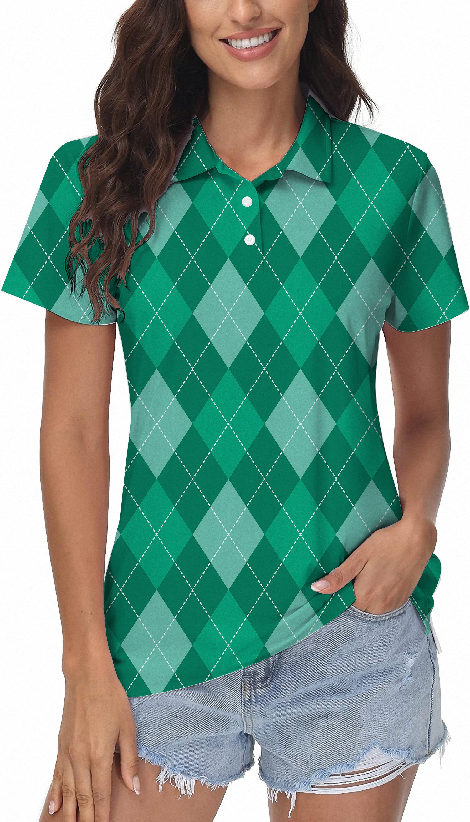 Green Argyle Women's Golf Polo