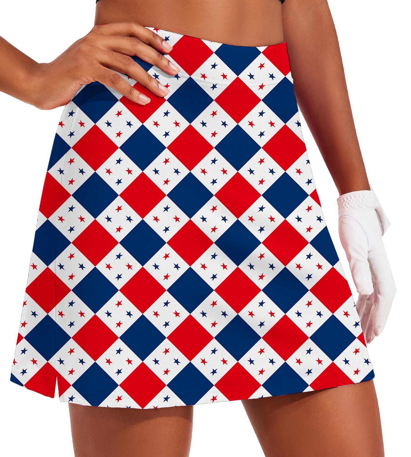 Women's Argyle US Star flag Golf Skirts Inner Shorts Pocket