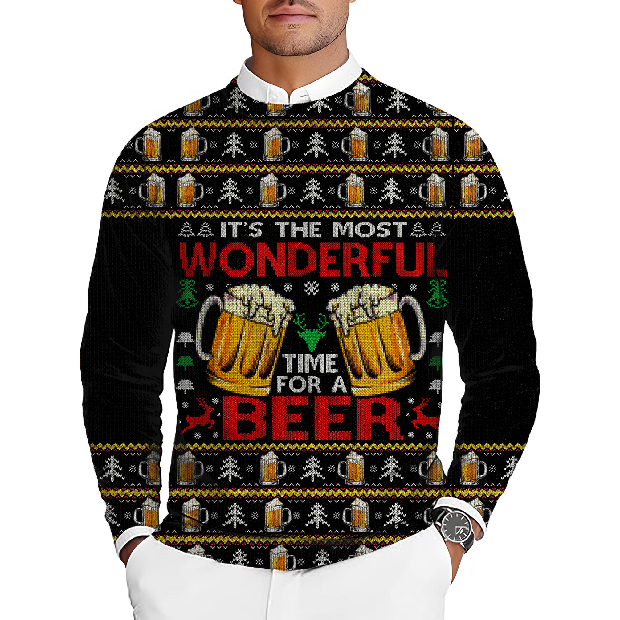 Most Wonderful Time For A Beer Men's Golf Crewneck Pullover Sweaters Ugly Sweater