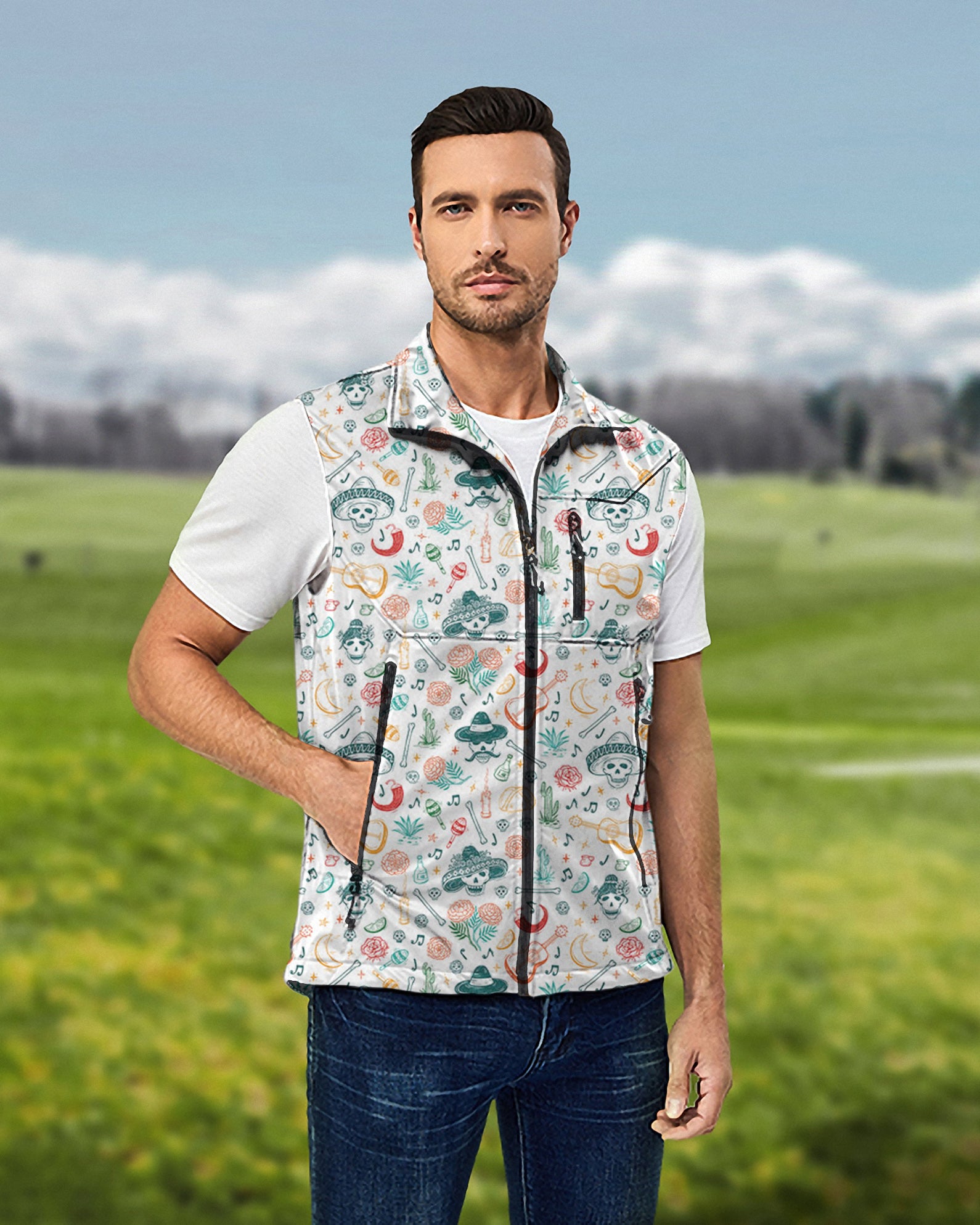 Men's skull Lightweight Softshell Vest Sleeveless Jacket for Golf