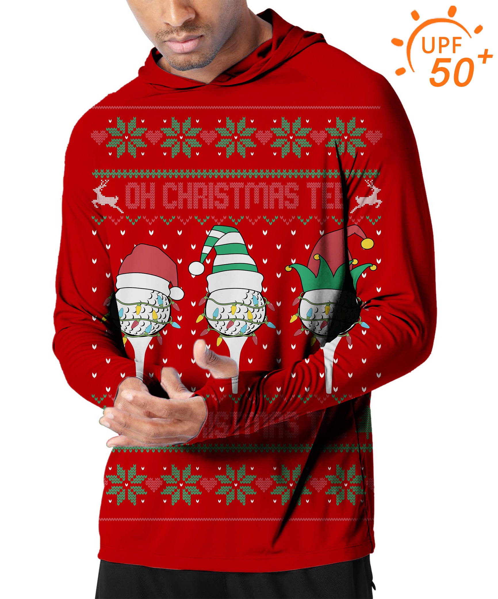 Men's Outdoor Red-Christmas Custom face Golf Sun Protection Slim Fit  hoodies