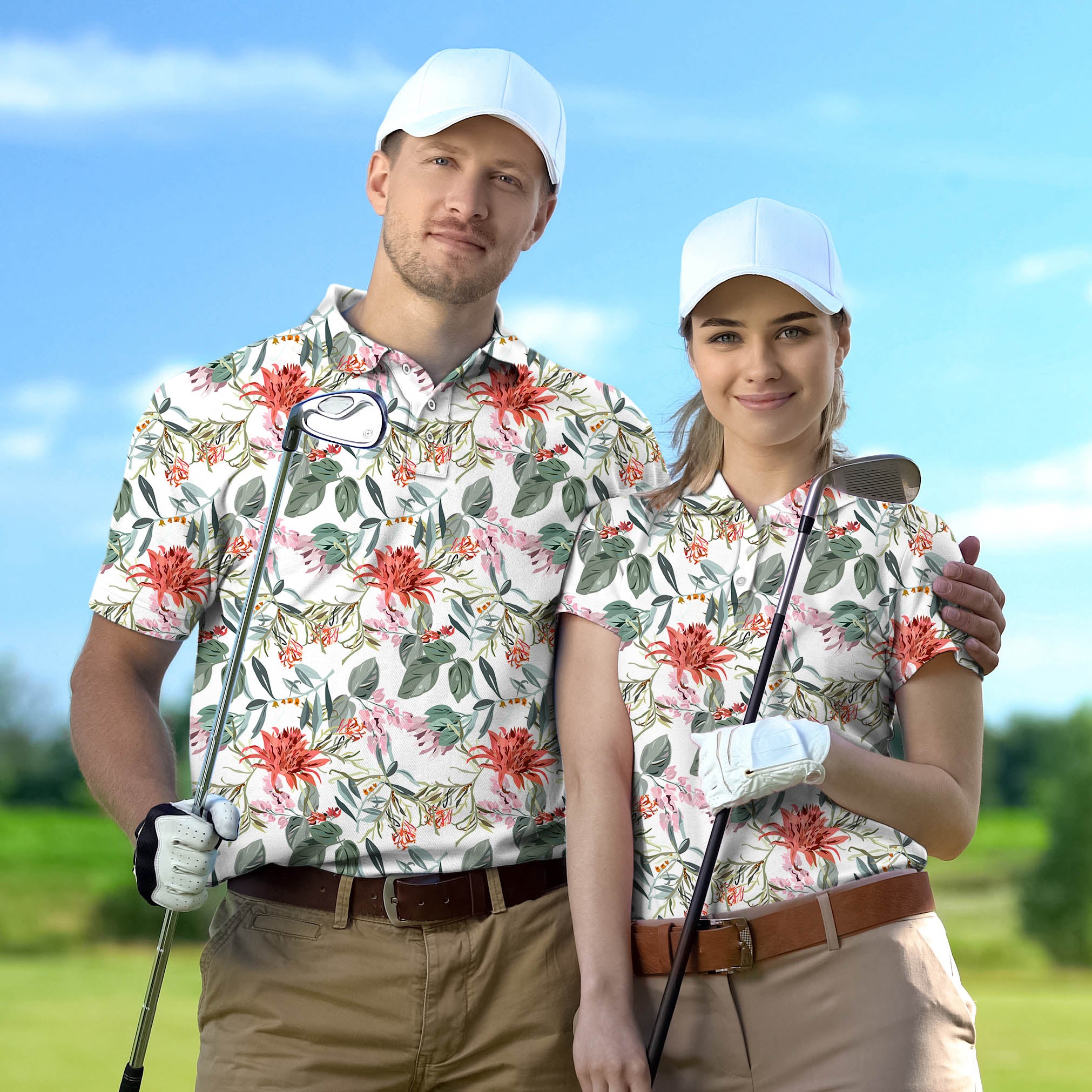 Golf Polo Couple Family set DAISY FLOWER