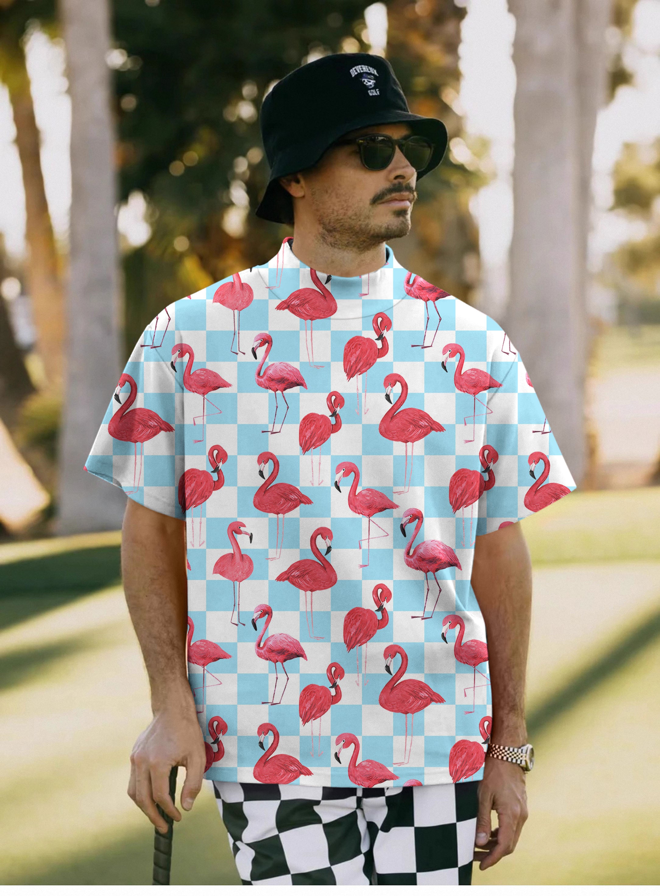 Men's Flamingo Pullover High neck Long/Short sleeve T-Shirt