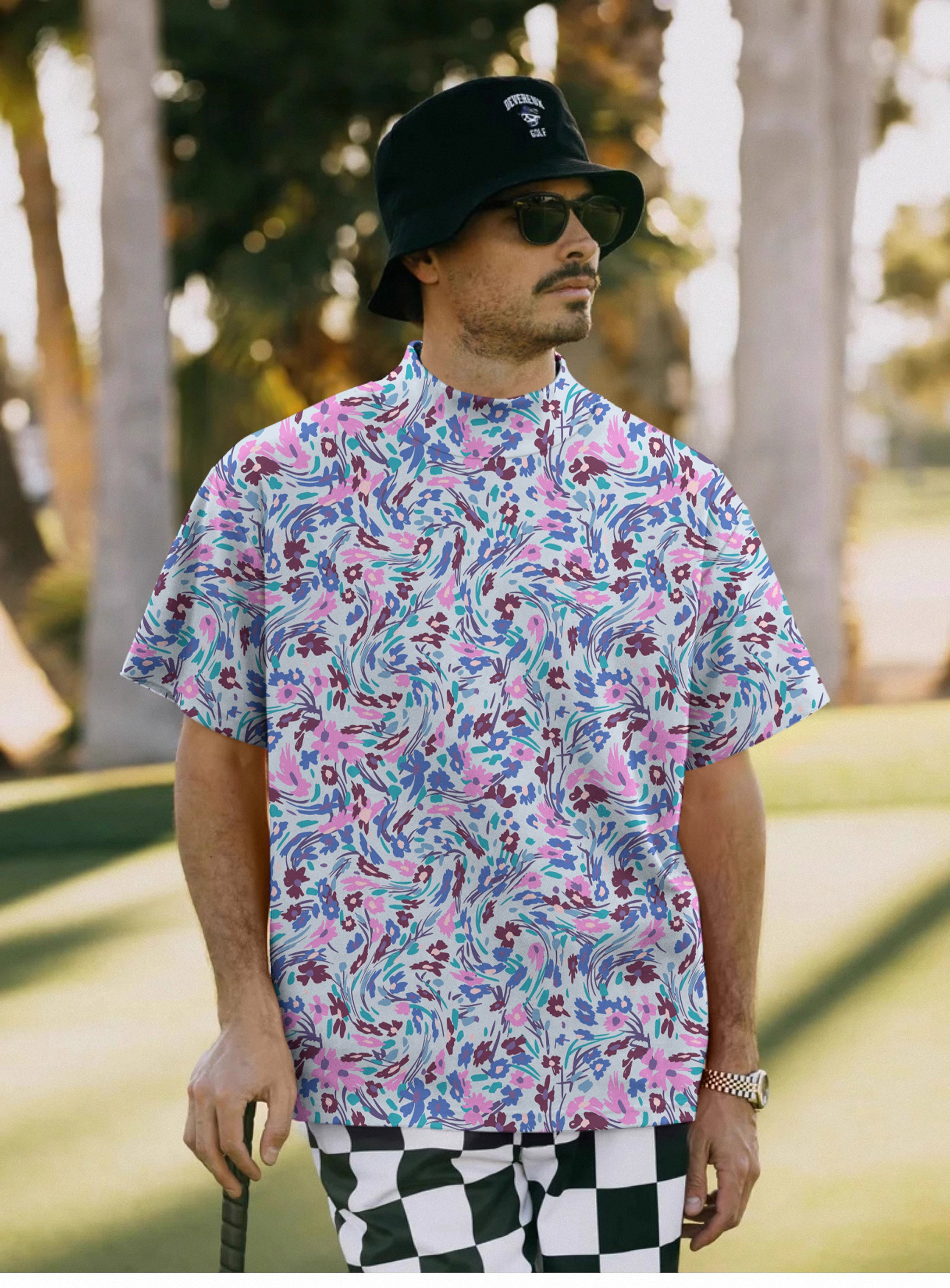 Men's summer floral Pullover High neck Long/Short sleeve T-Shirt