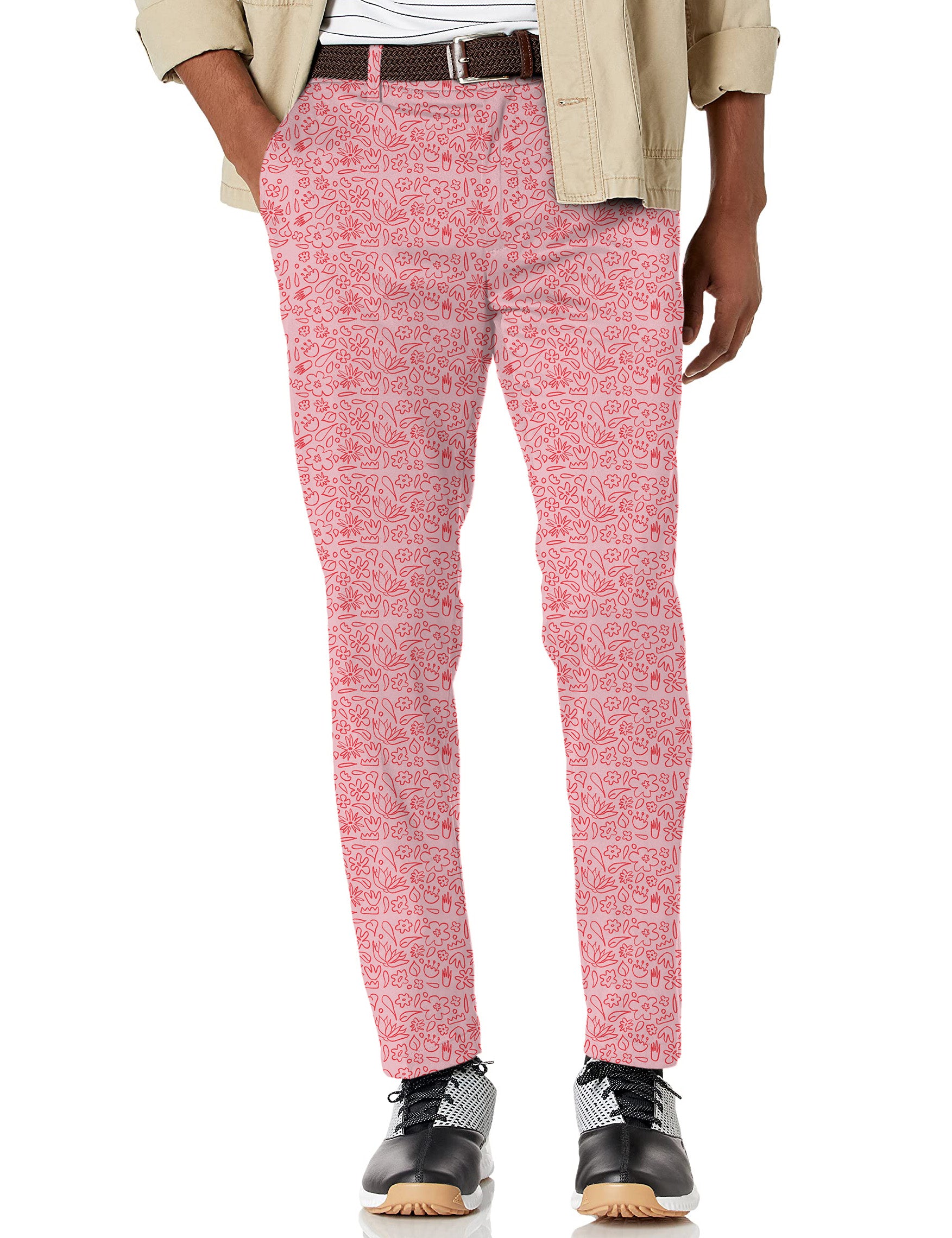 Men's Simple Pink Flower Drawing Stretch Golf Pants