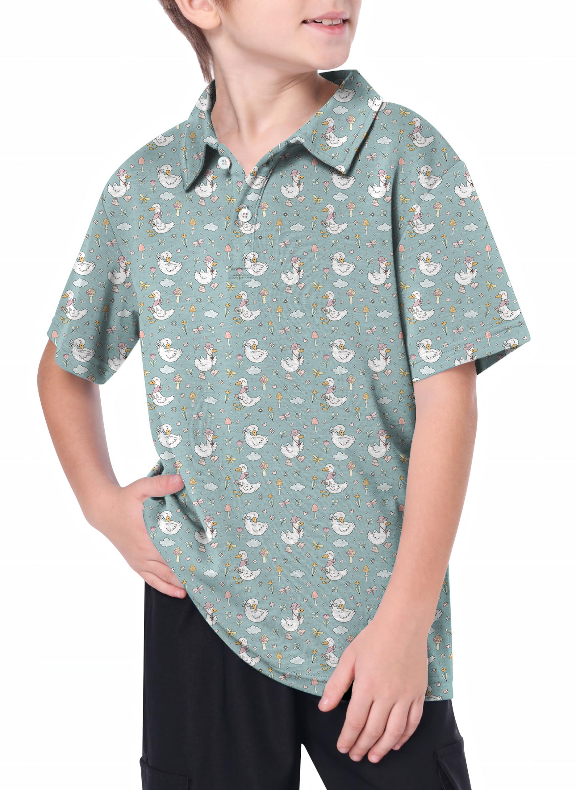 Youth Cute Duck Floral Golf Polo