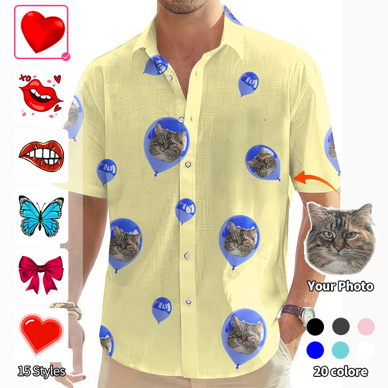 Valentine's Day Custom Photo Face Custom Color Yellow Men's Golf Hawaiian Shirts Button Down Shirt