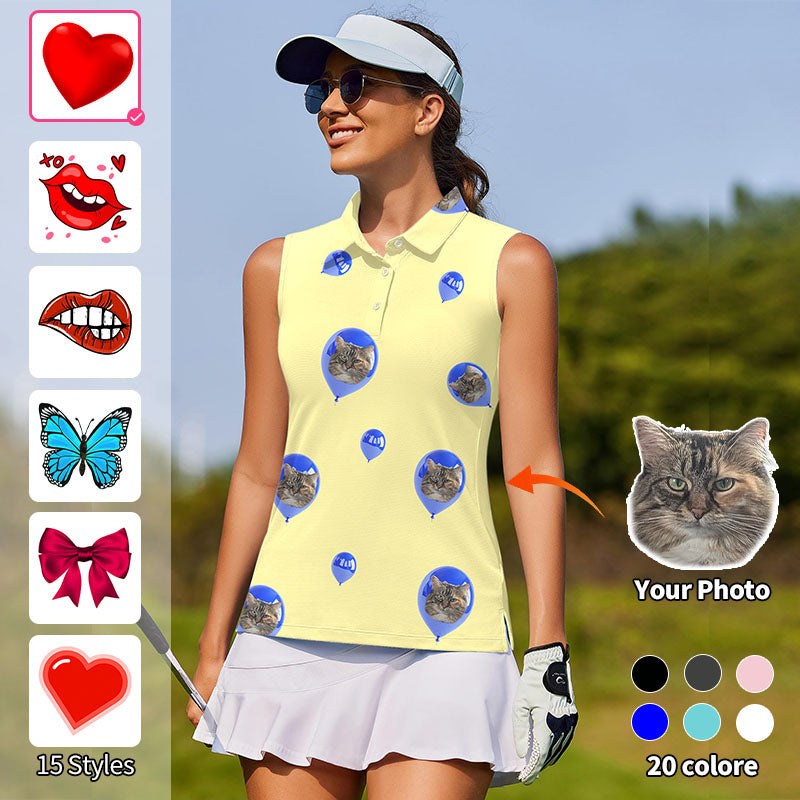 Valentine's Day Custom Photo Face Custom Color Yellow Women's golf Sleeveless shirt