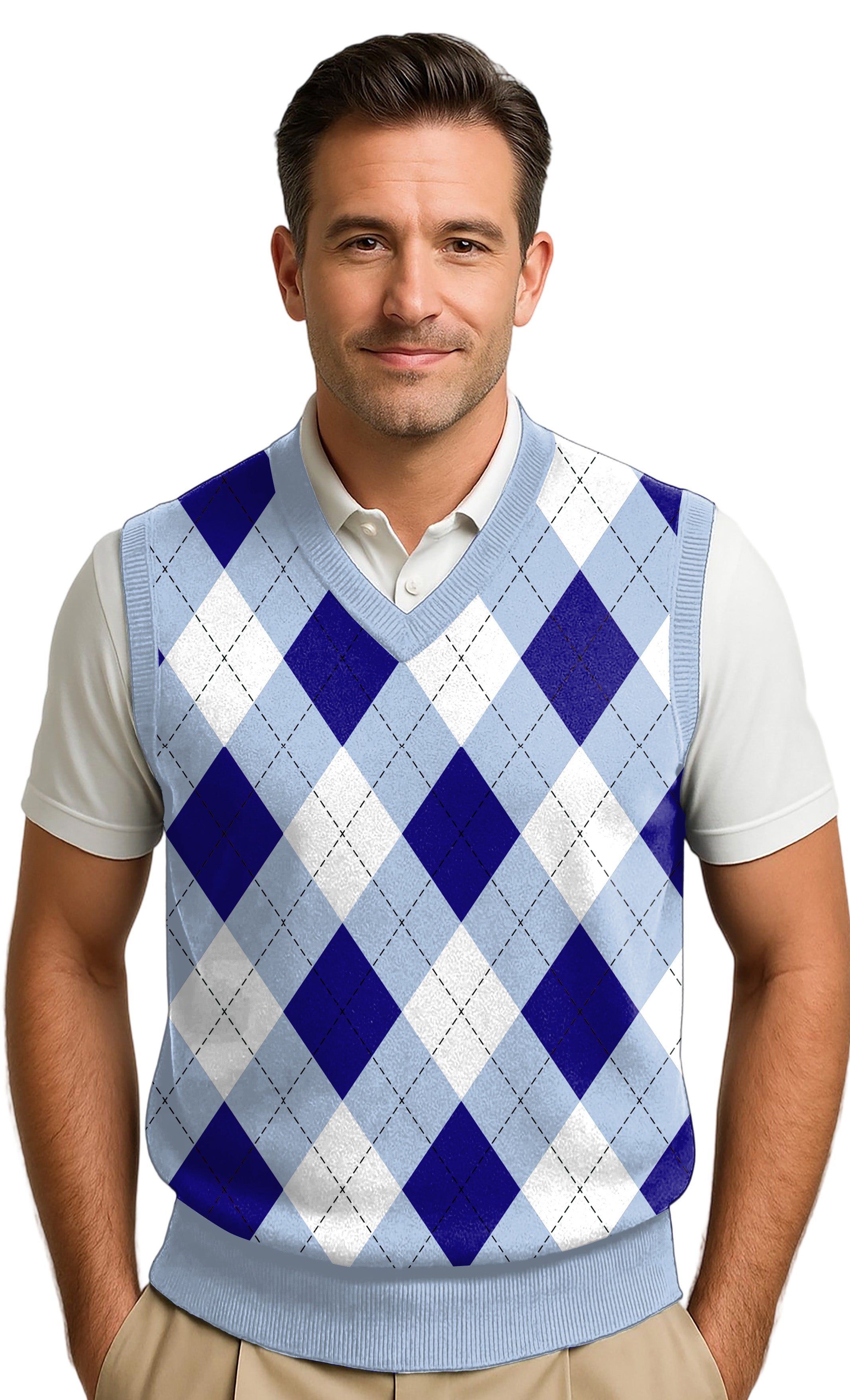 Men's Argyle Wool Sweater Vest - Mens Blue/Royal/White