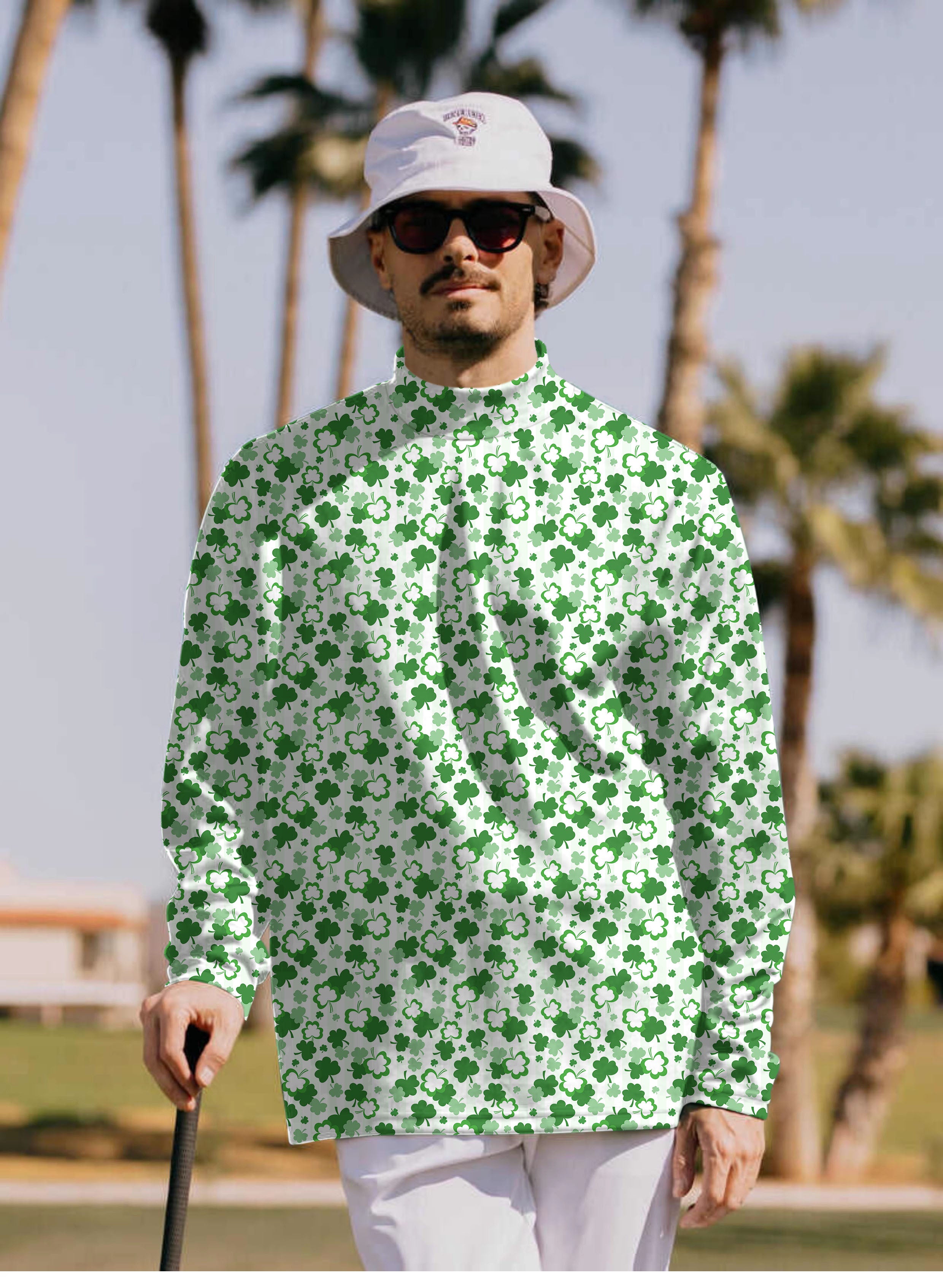 Men's Leaf clover St. Patrick's Day Pullover High neck Long/Short sleeve T-Shirt