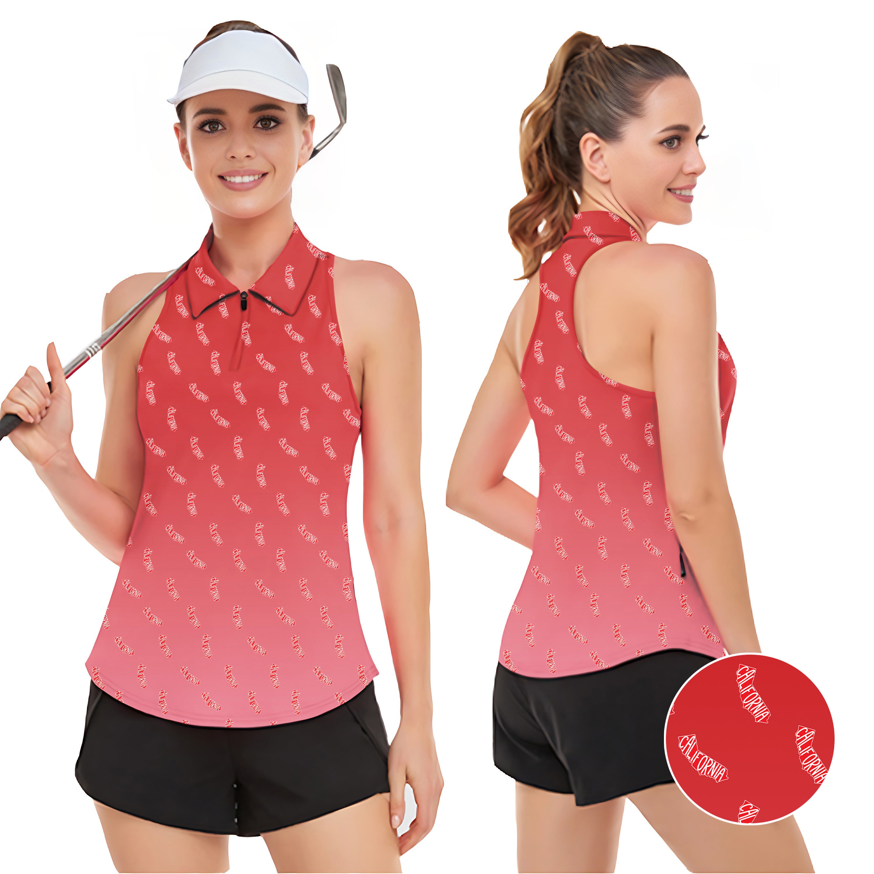 Red California Women’s Sleeveless Golf Tank Top Shirt Polo