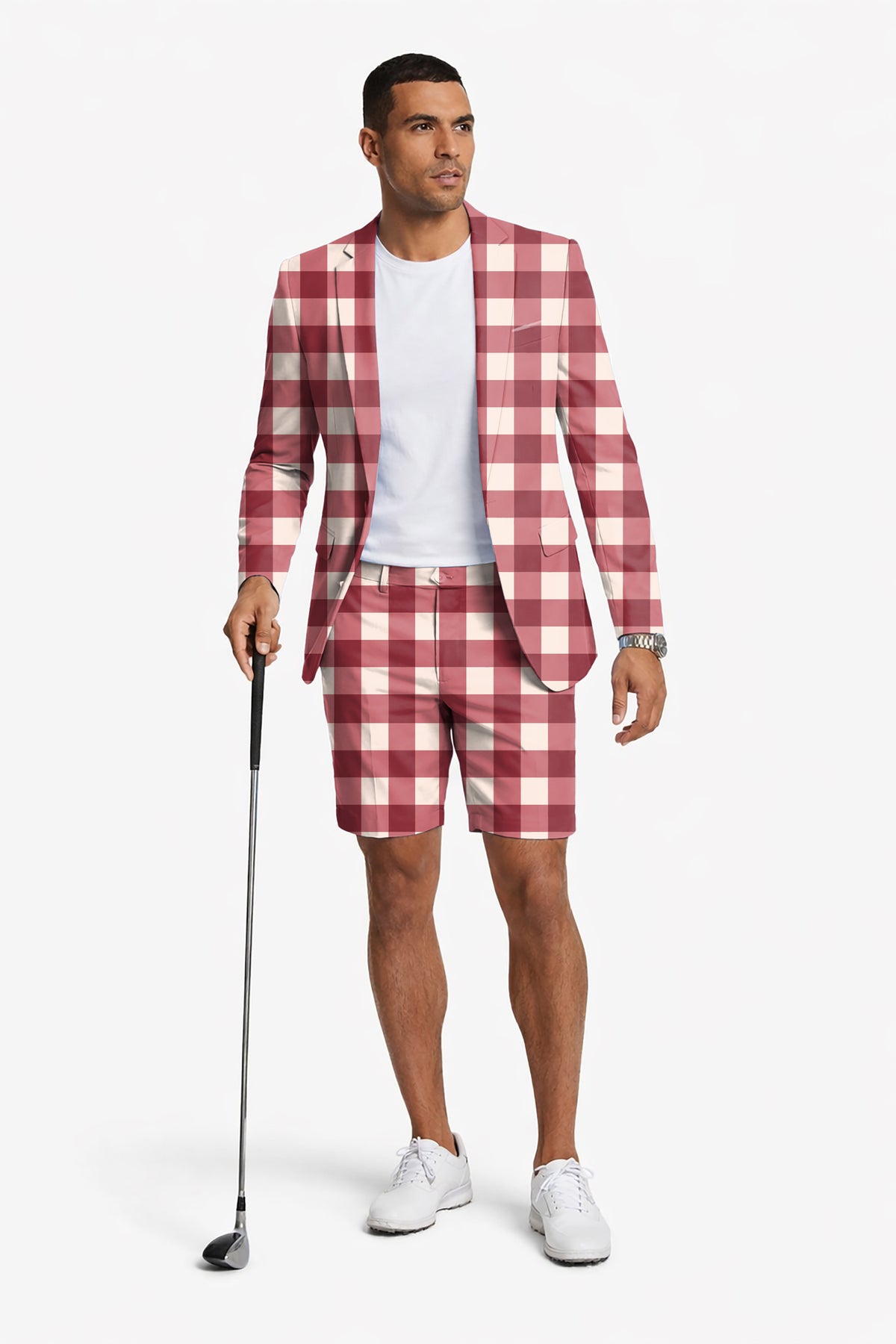 Christmas red checkerboard Men's Party Costumes-Theme Party 2pcs Suit set-Blazer Shorts