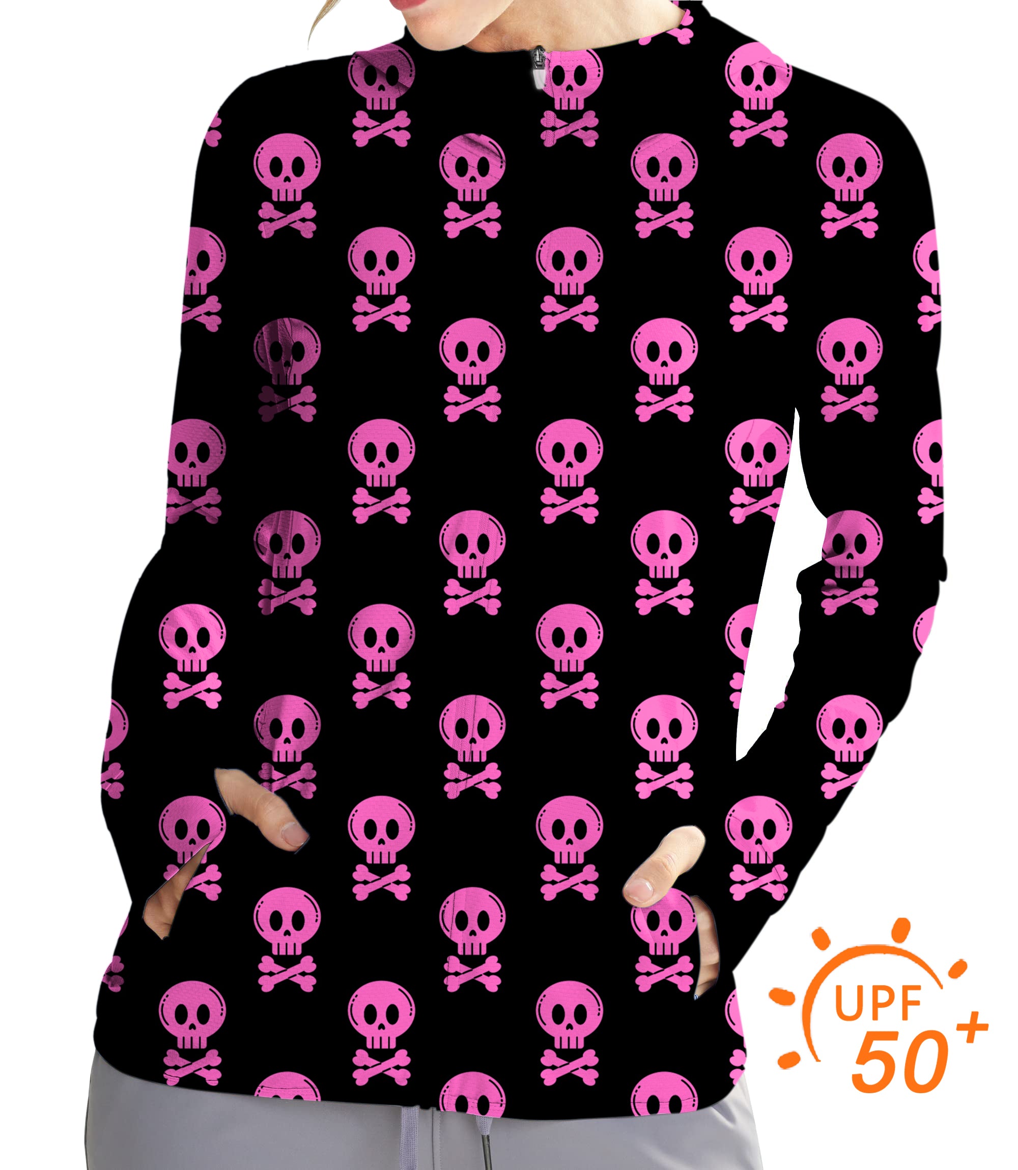 Women's Outdoor Halloween Punk Skull Golf Sun Protection Slim Fit zip hoodies