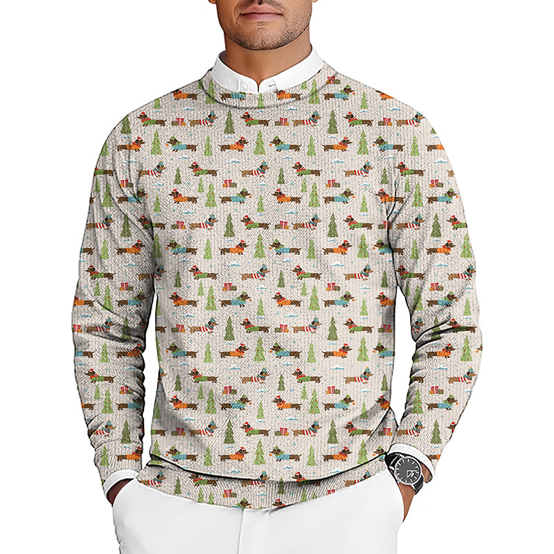 Christmas Dachshund Men's Golf Crewneck Pullover Sweaters Ugly Sweater