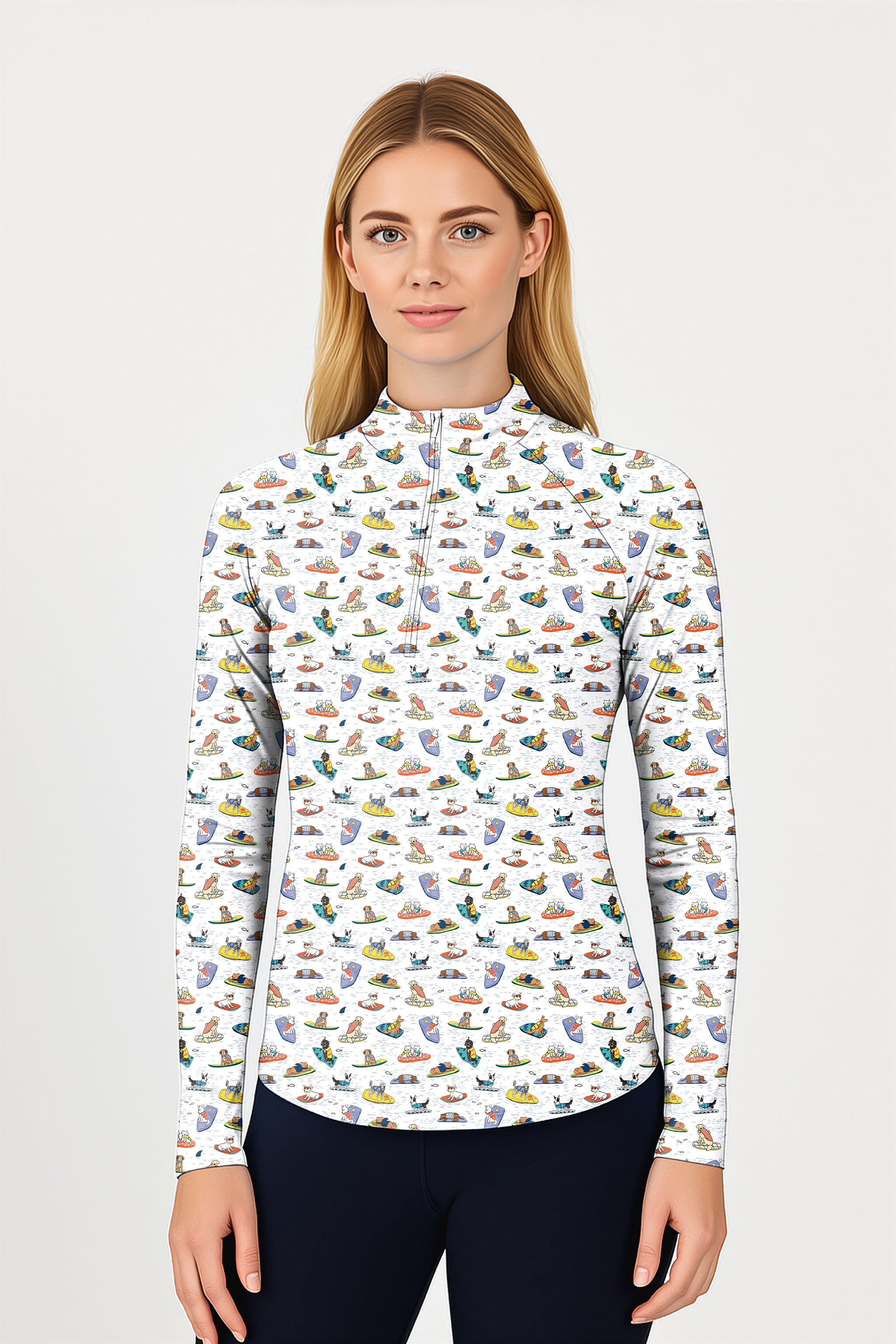 Boogie Board Dogs Surf  Women's Golf Active 3/4 Zip Top