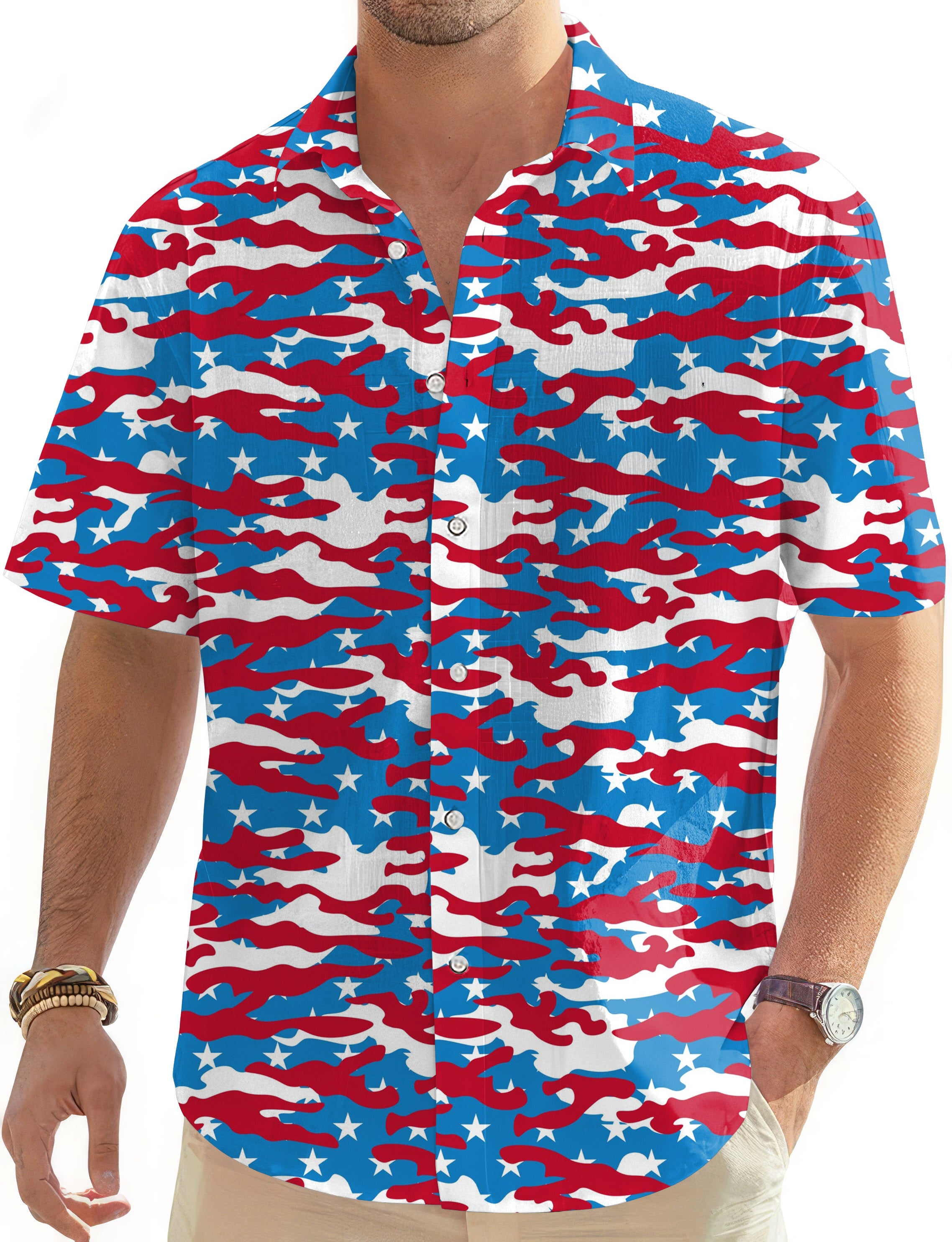 Patriotic Camo-Men's Golf Hawaiian Shirts Button Down Shirt