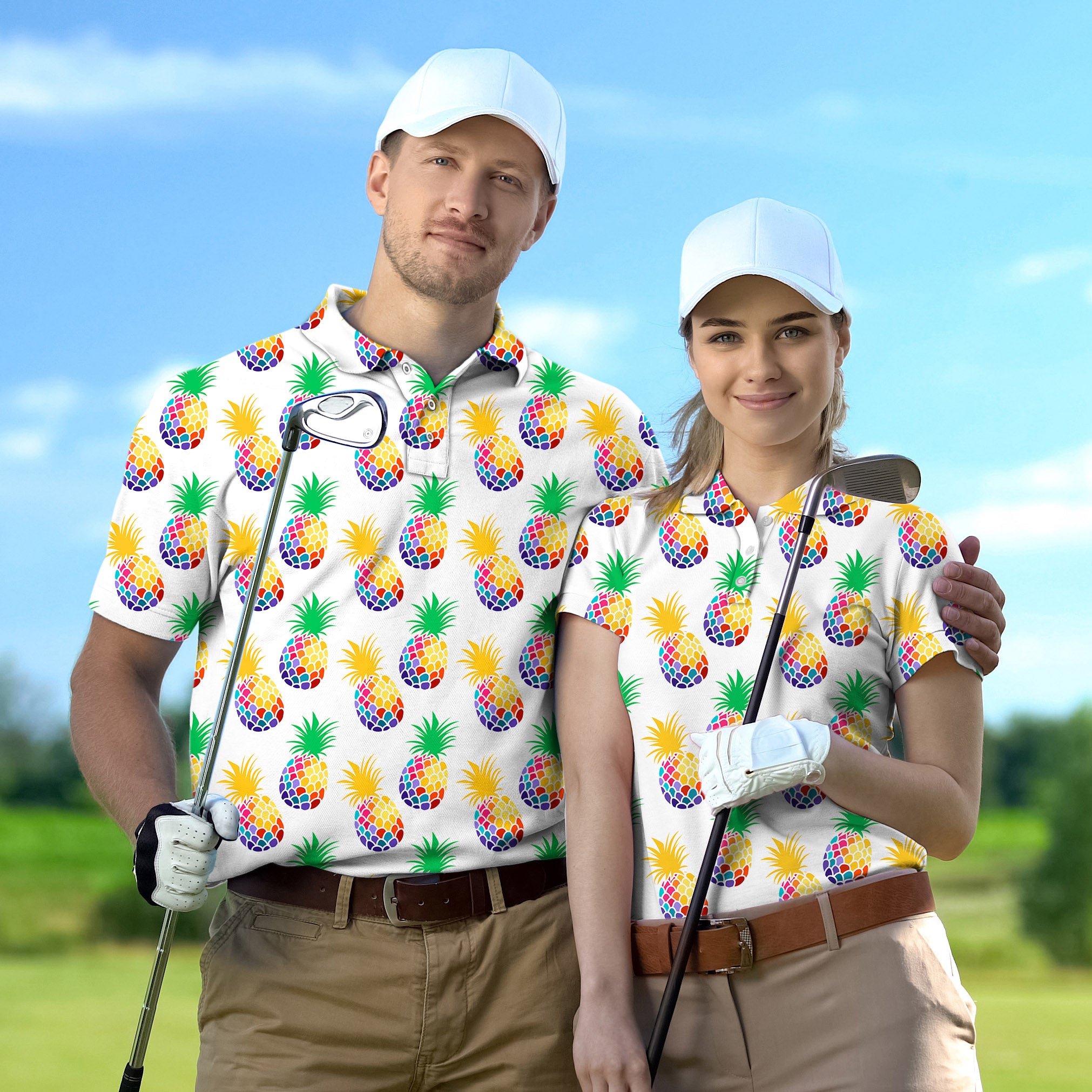 Golf Polo Couple Family set Pineapple Disco