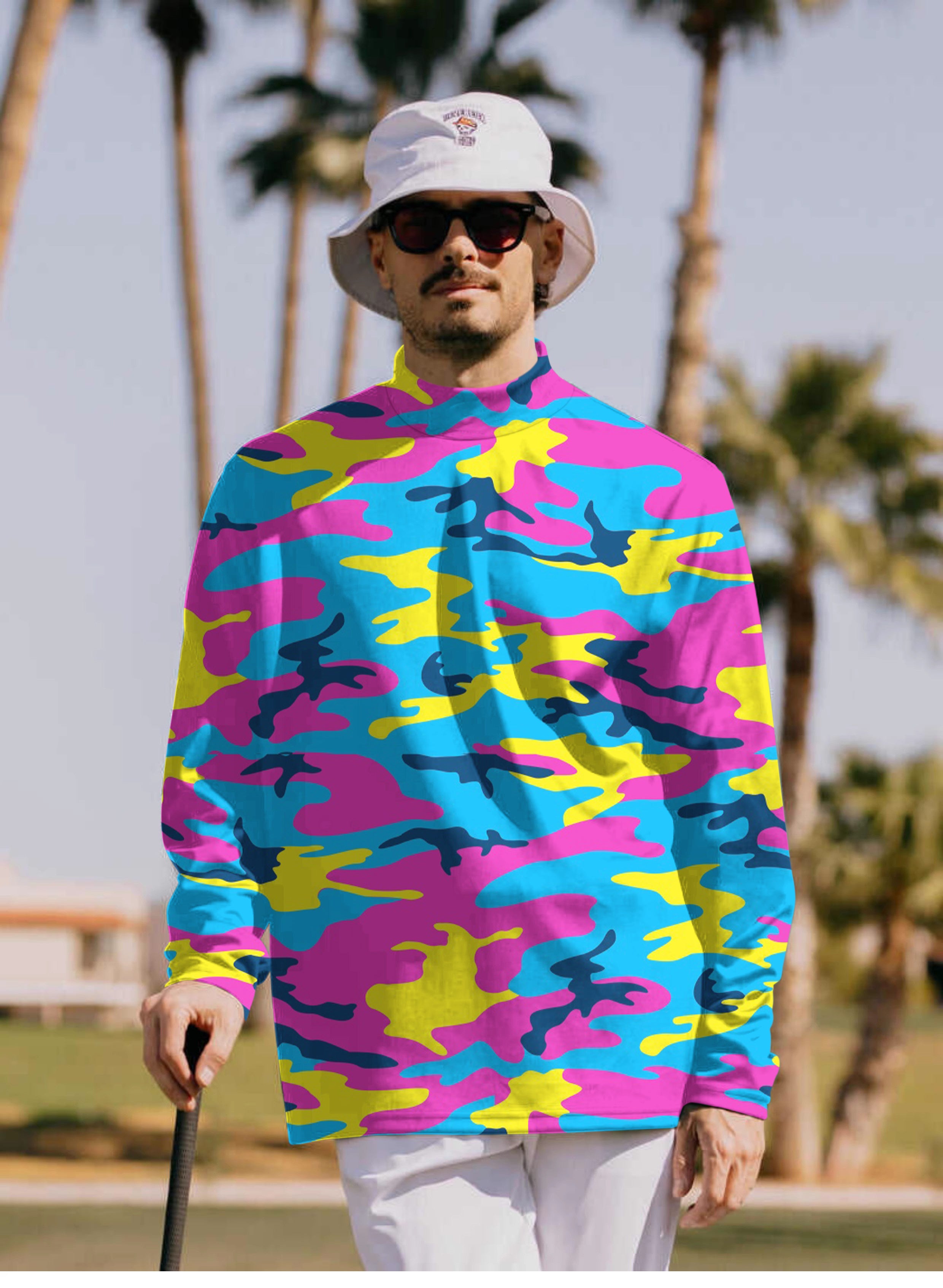 Men's Neon Camo Pullover High neck Long/Short sleeve T-Shirt