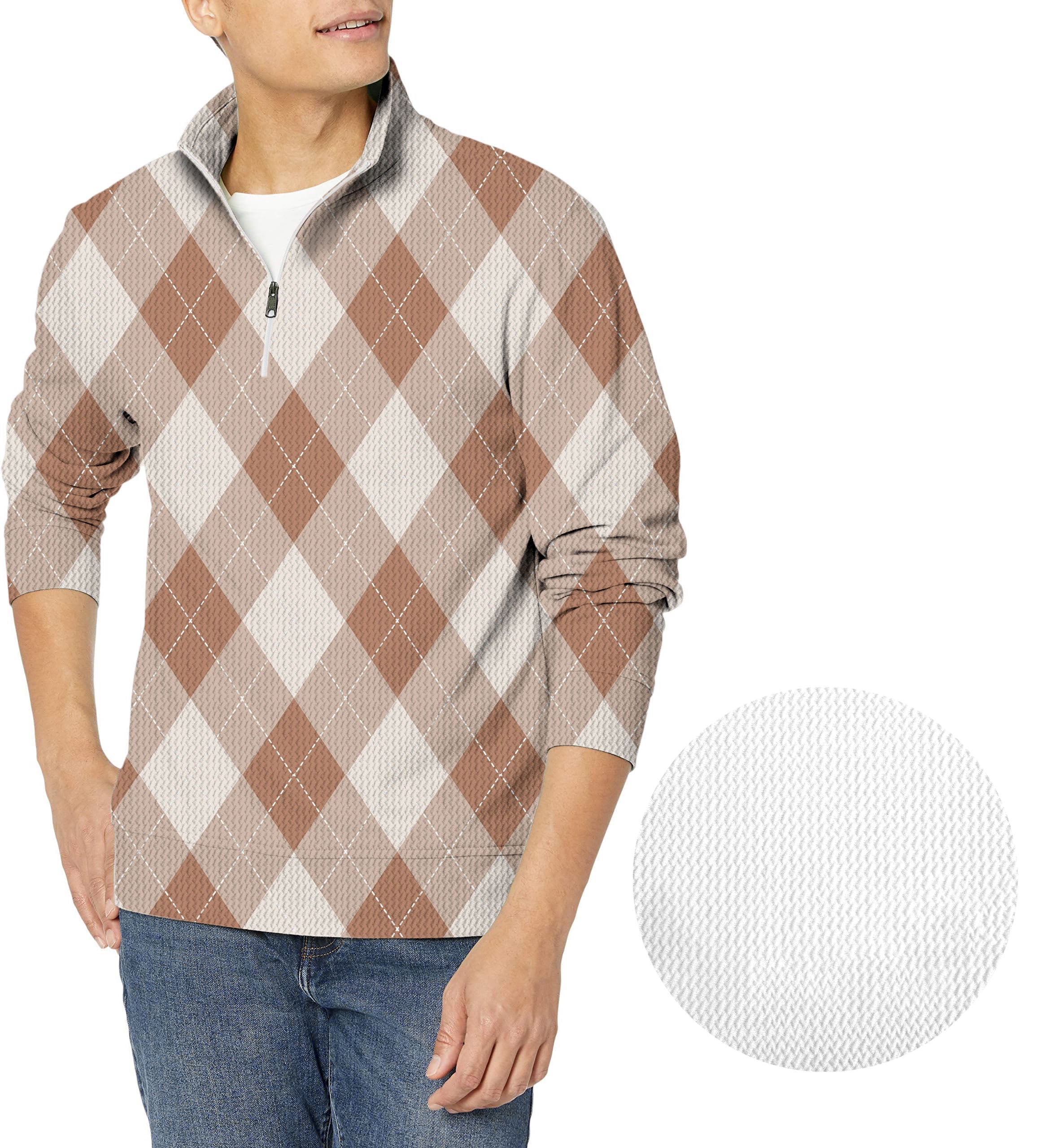 brown Argyle-Men's Golf Waffle Zipper Pullover