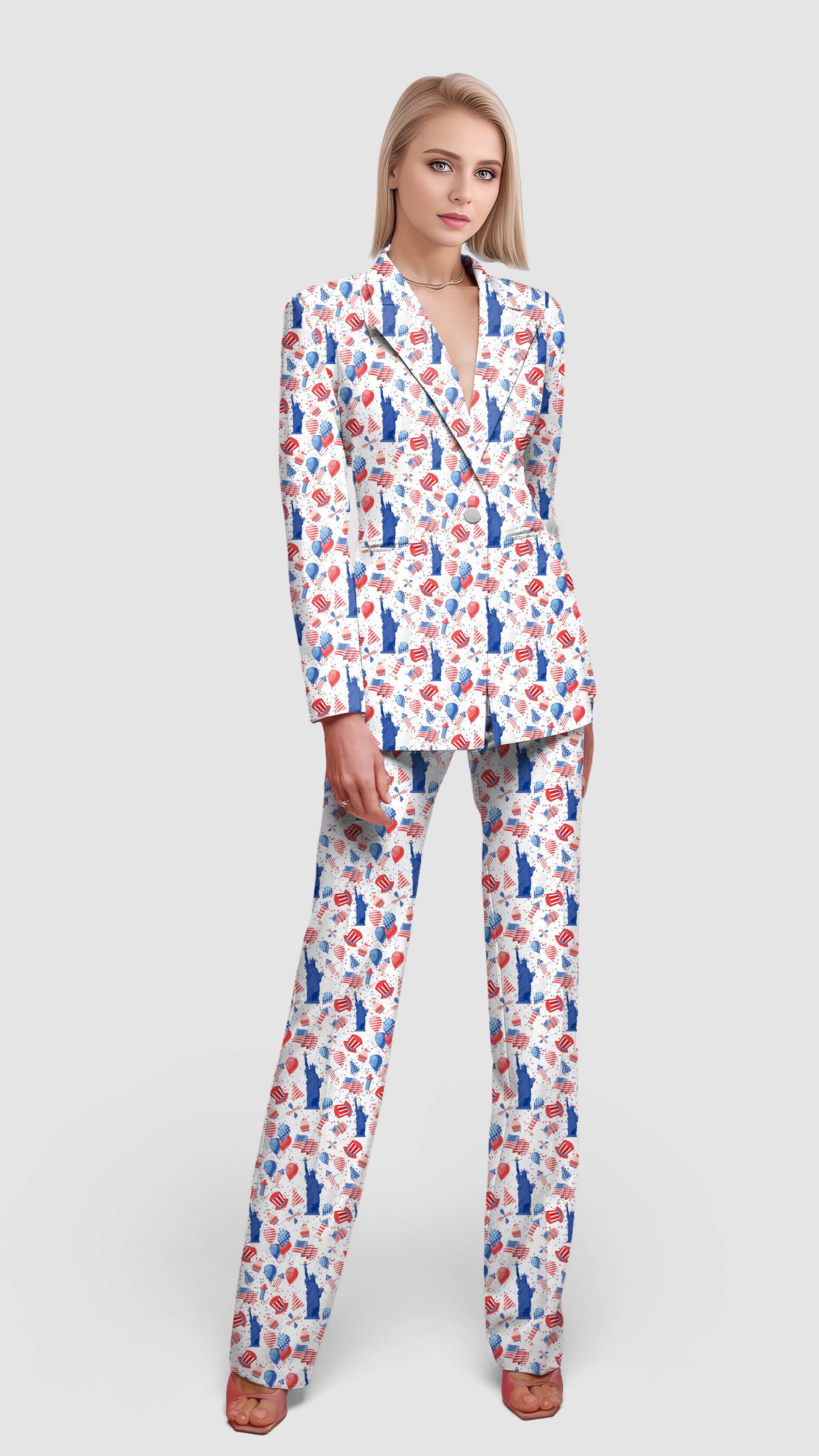 American national symbols-Women's Blazer Casual Work Office Blazer Suit set