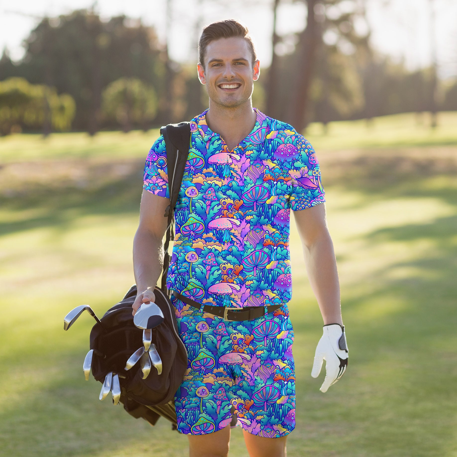 Men's Golf Set Polo+Shorts magic mushroom