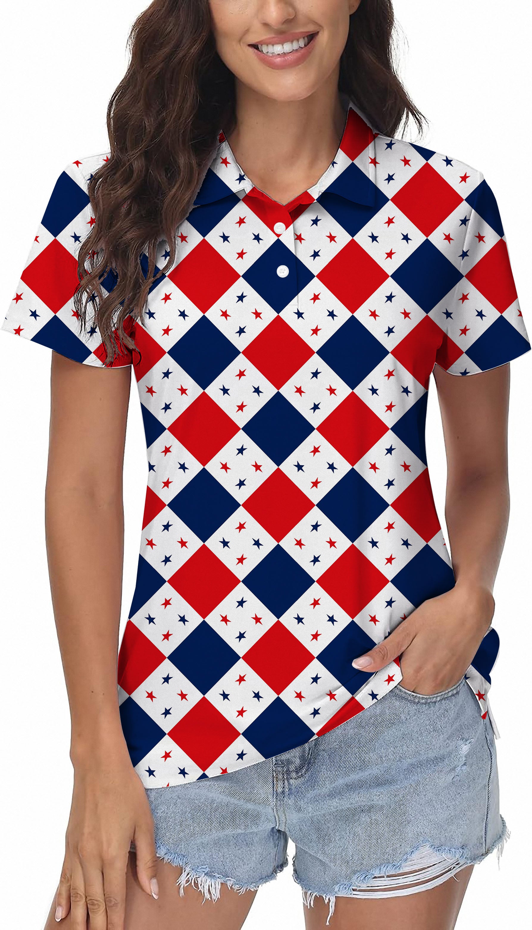 Argyle US Star flag Women's Golf Polo