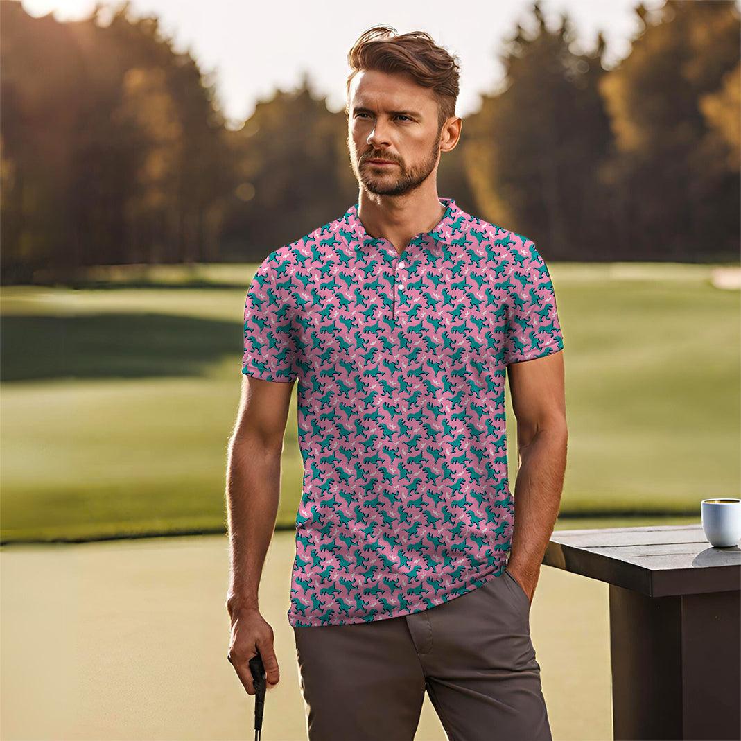 Men's Green Dinosaur golf polo