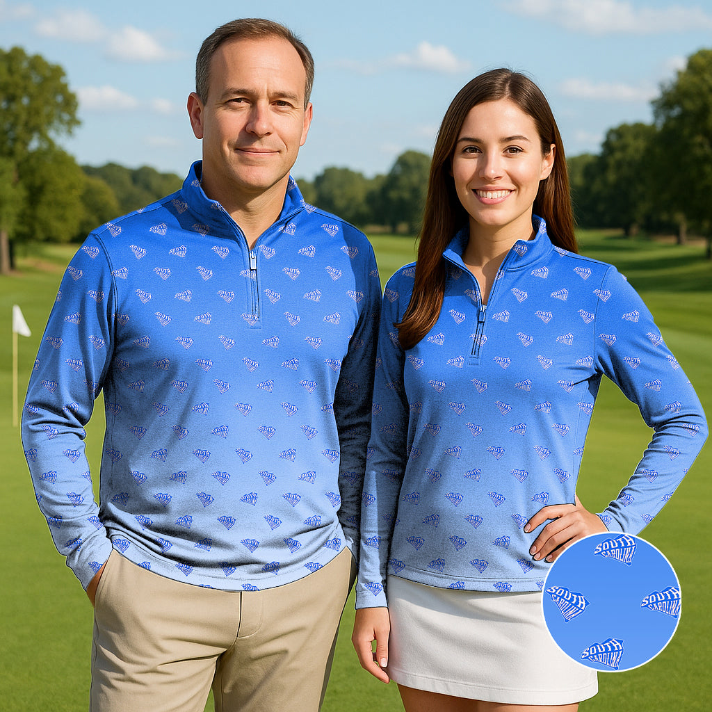 Blue South Carolina Couple Golf Active 3/4 Zipper Top Long Sleeves