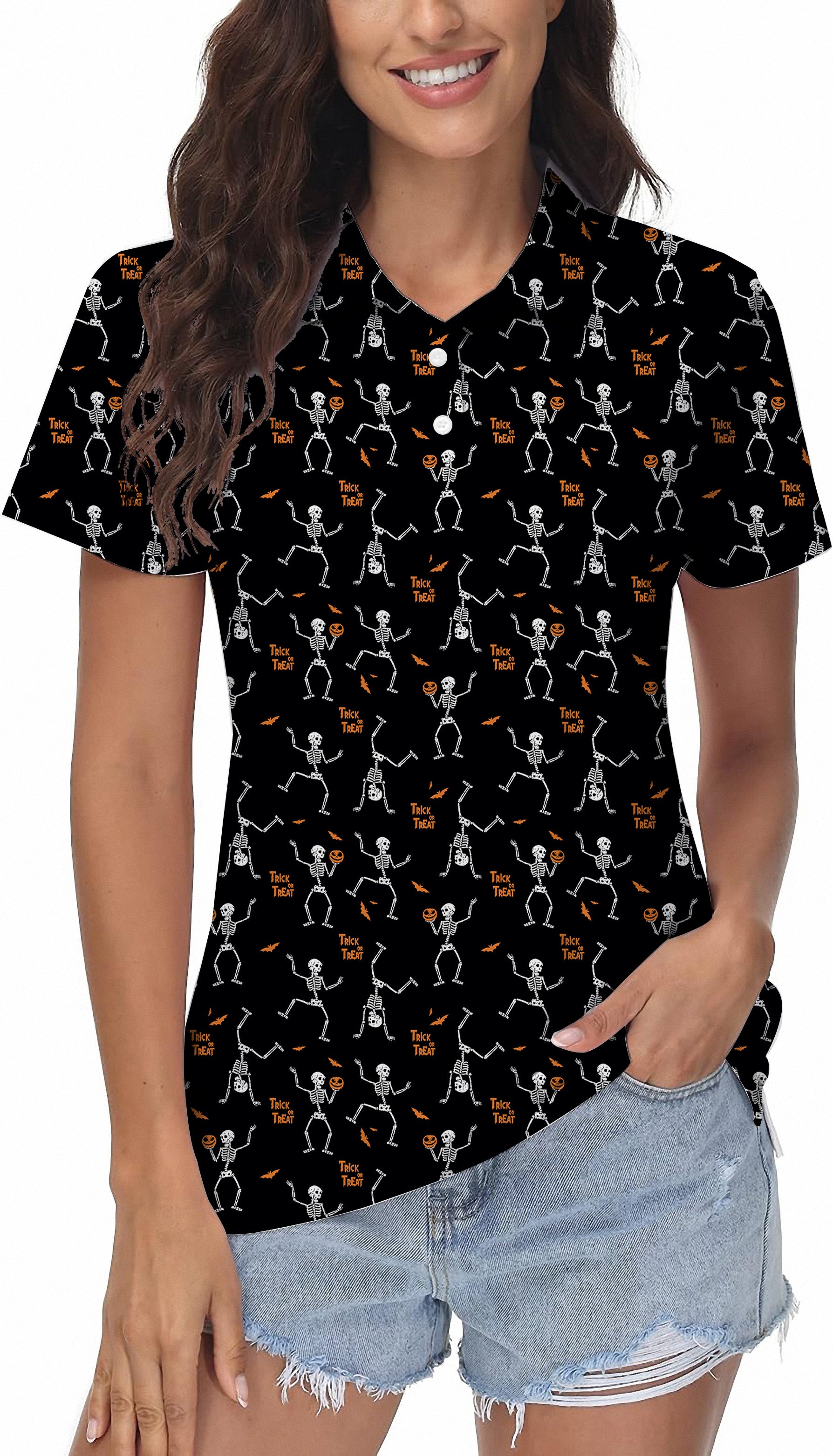 Halloween Dancing Skeletons  Women's Golf Polo