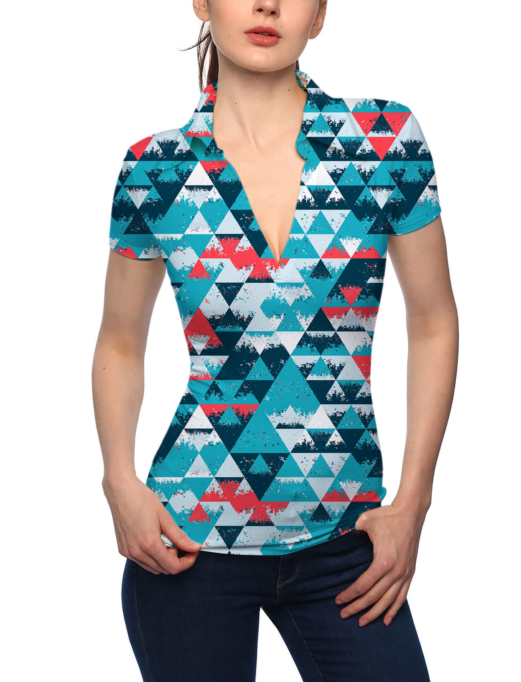 Women's Prismatic V Neck Golf Polo