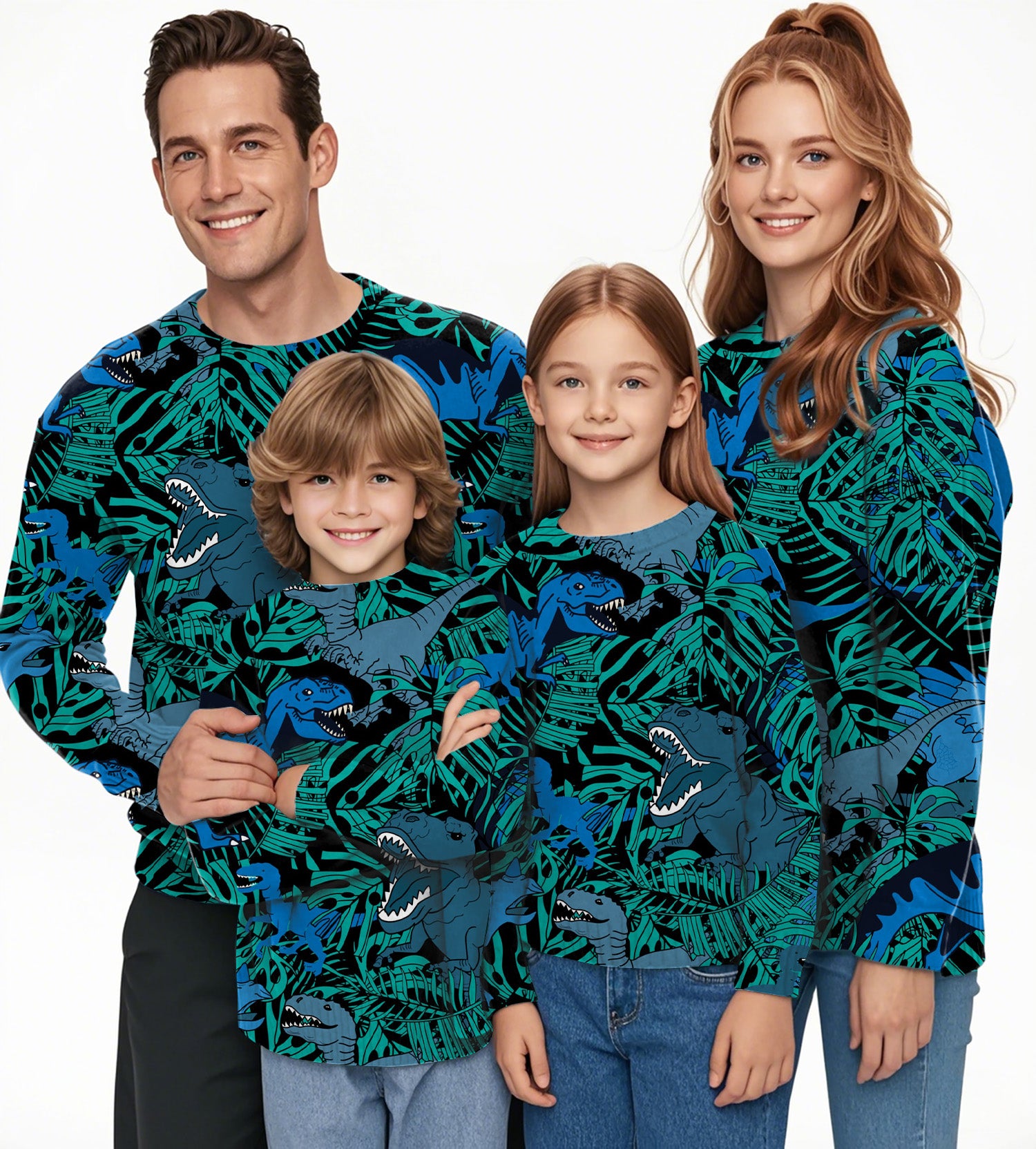 T-Rex Jungle Crewneck Pullover Ugly Sweater Men Women boy girl family