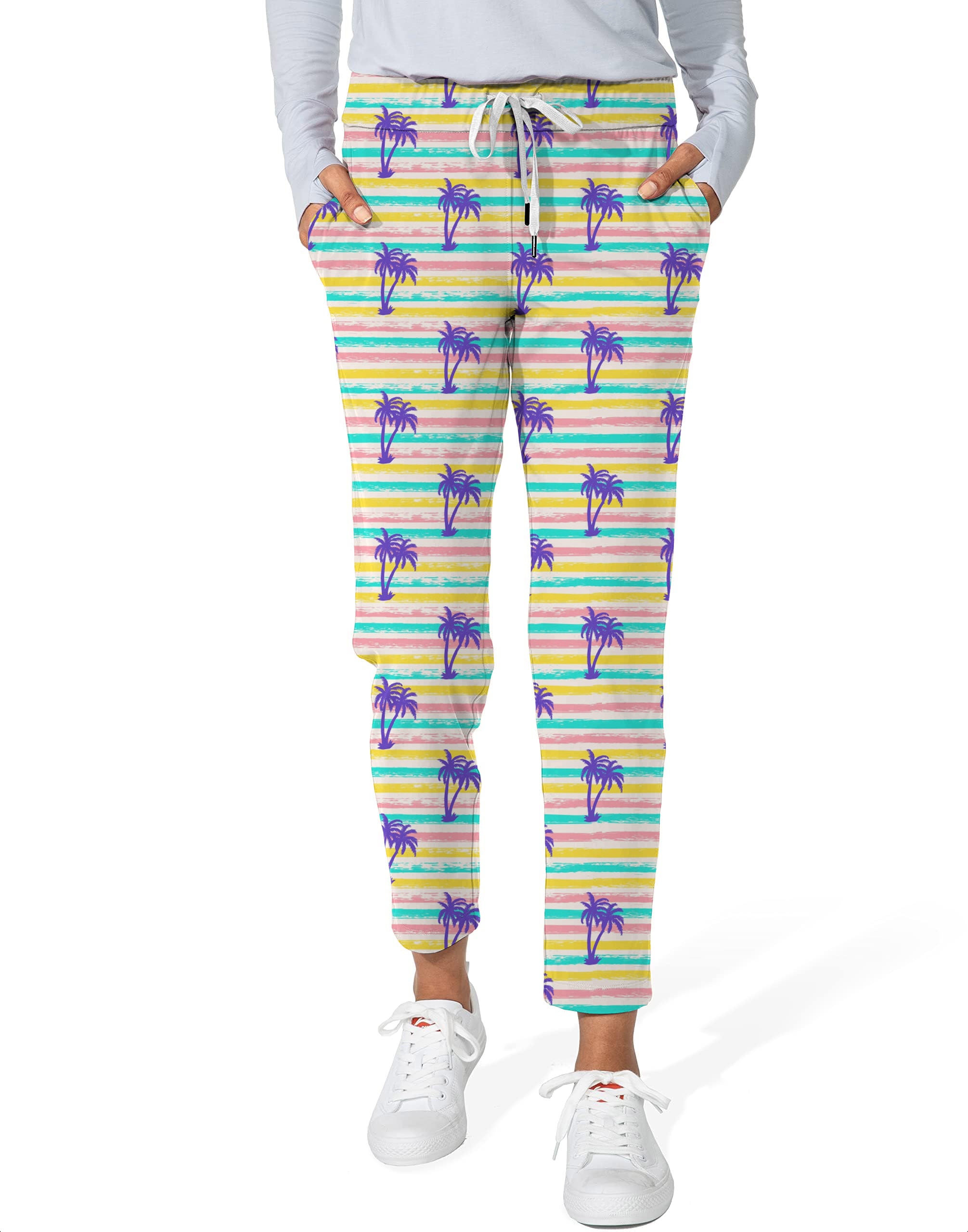 Striped Summer Palm tree-Women's 7/8 Stretch Ankle Golf Pants
