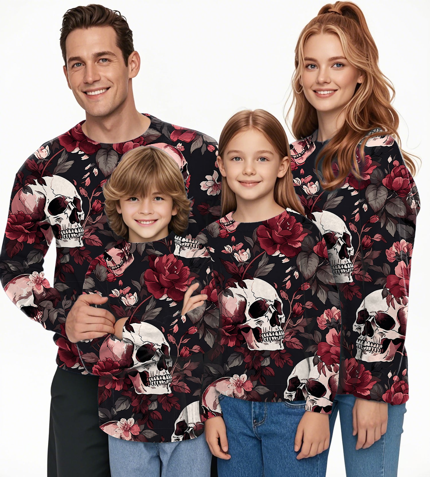 Halloween floral skull Crewneck Pullover Ugly Sweater Men Women boy girl family