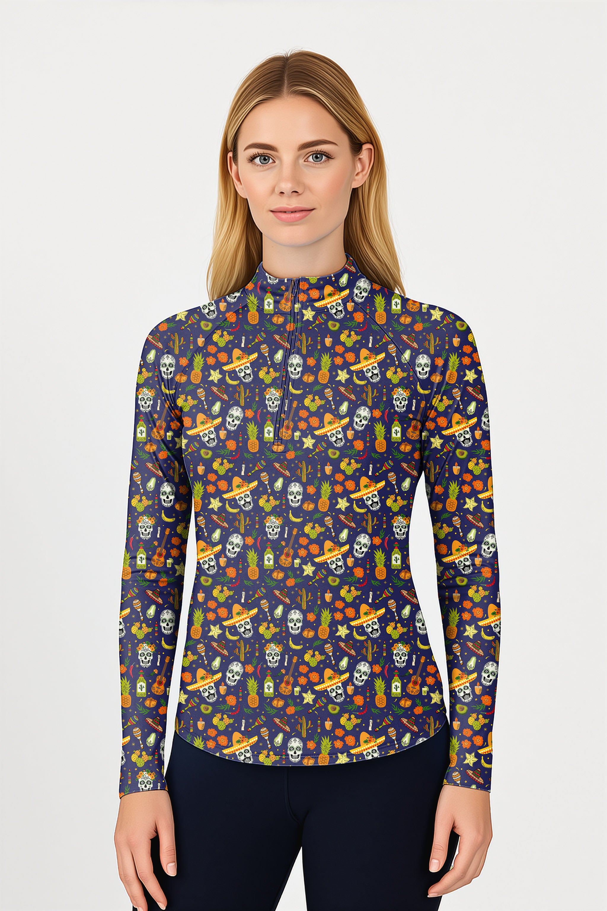 Enthusiastic Skull  Women's Golf Active 3/4 Zip Top
