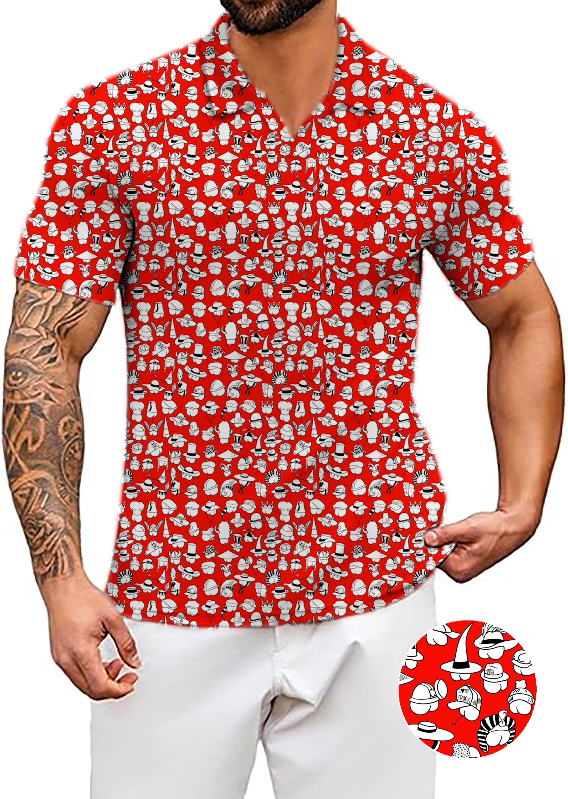 Men's Red Versatile Hips Designer style V Neck Golf Polo Shirts
