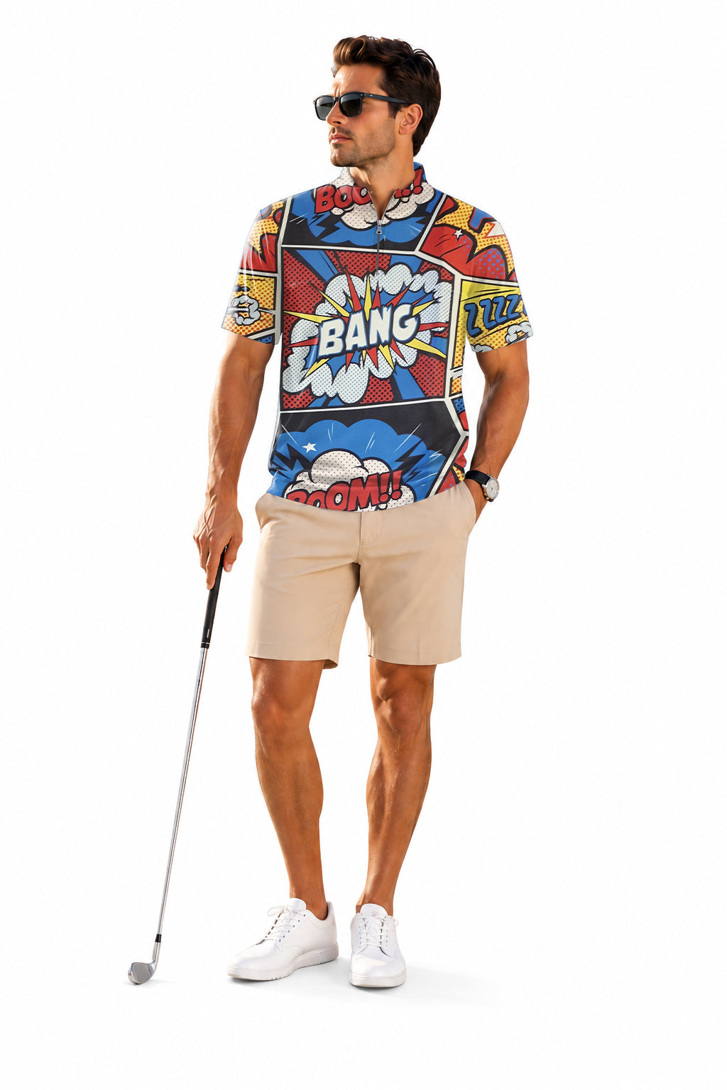 Men's Short Sleeve Quarter Zip Golf Pullover   COMICS Embroidery
