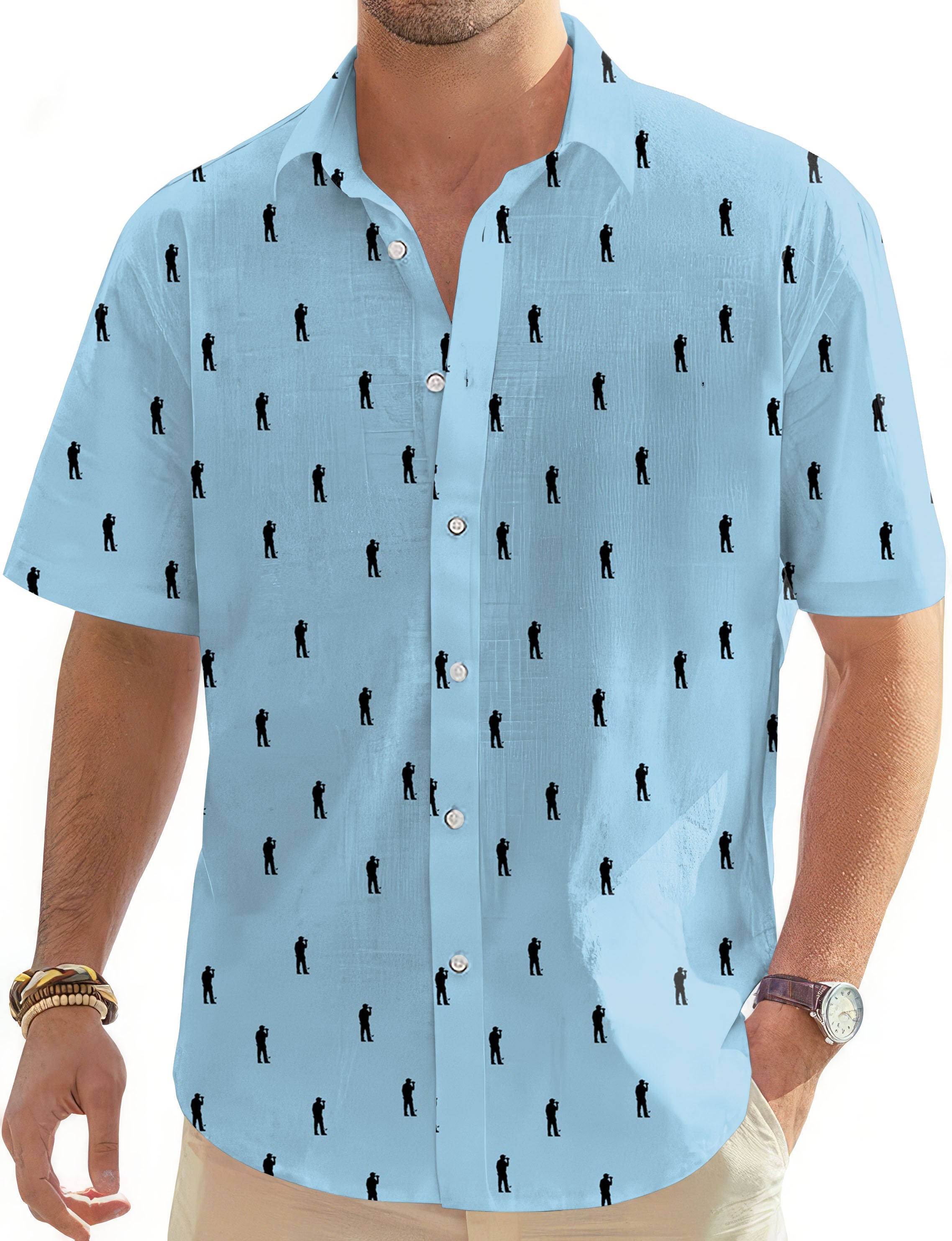 Beers on the course ocean color-Men's Golf Hawaiian Shirts Button Down Shirt