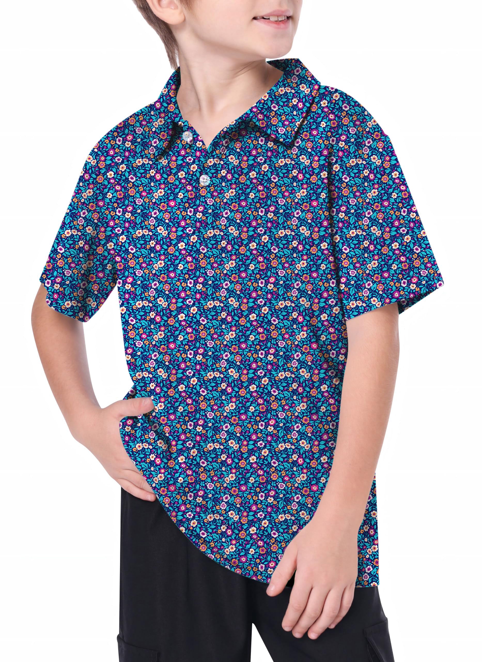 Youth Dark Floral Golf Polo