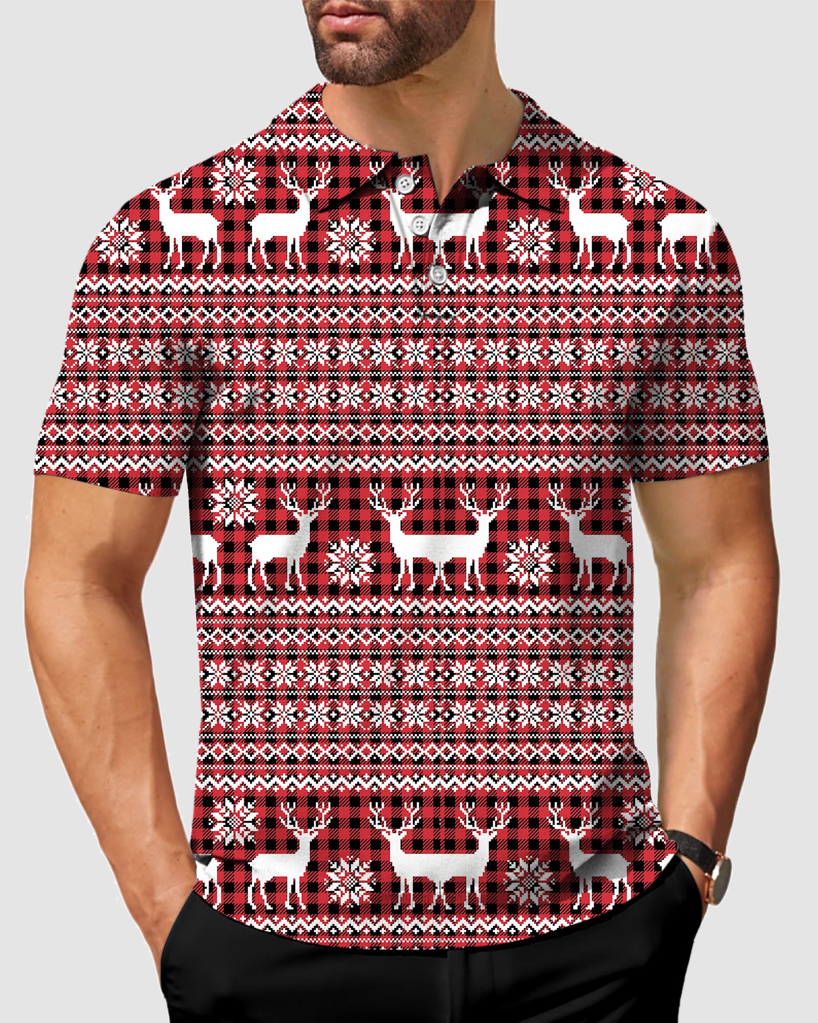 Men's Red Elk deer Christmas Polo