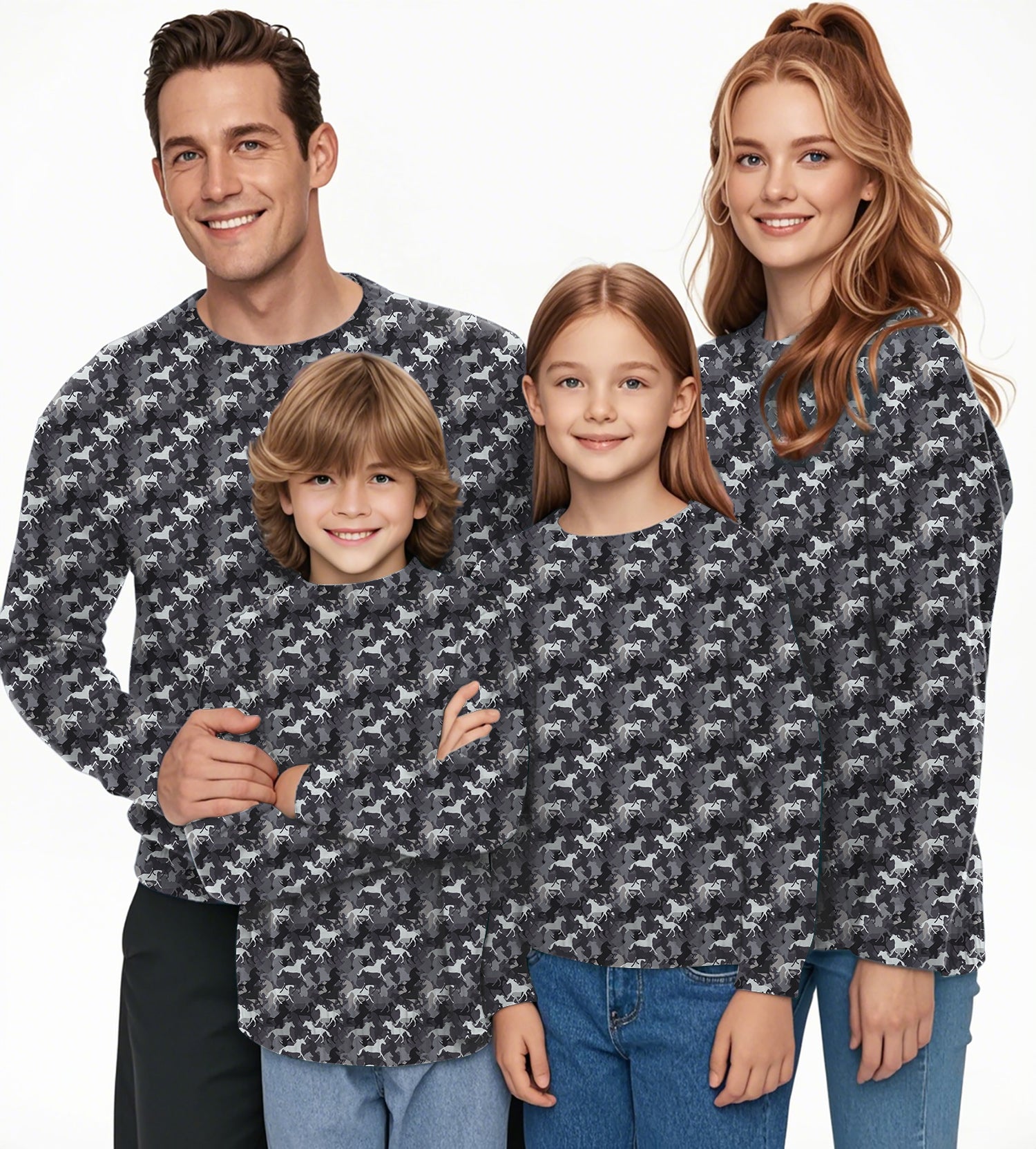 horses Crewneck Pullover Ugly Sweater Men Women boy girl family