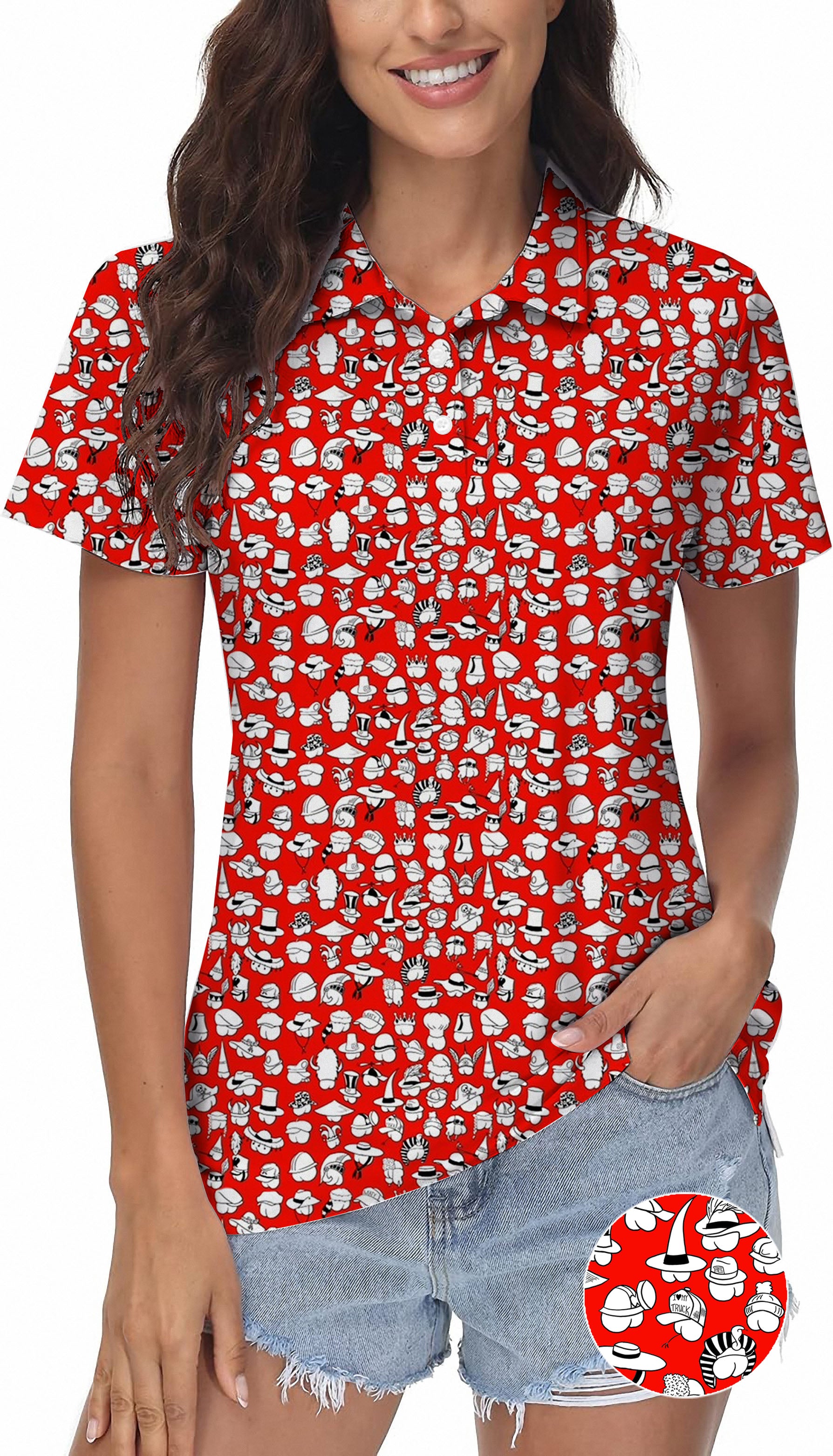Red Versatile Hips Designer style Women's Golf Polo