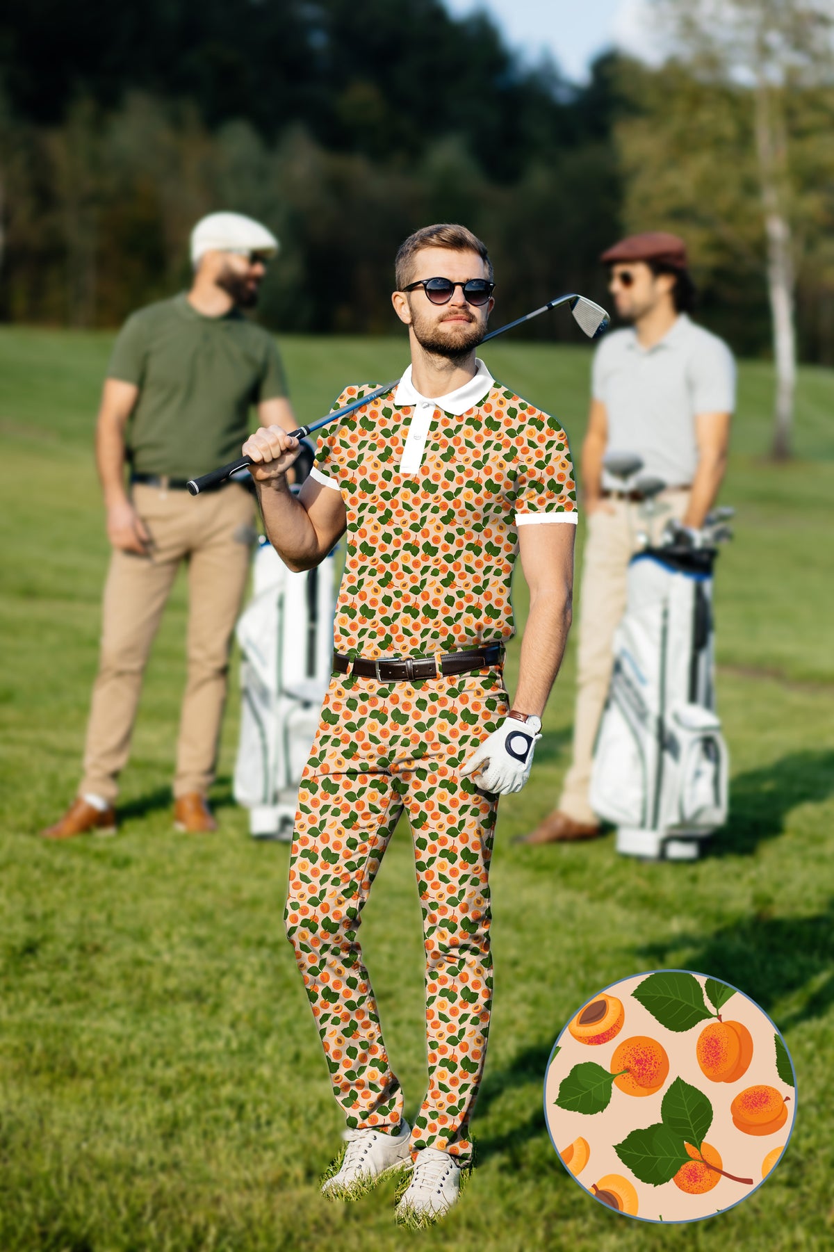 Men's Golf Set Polo+Pants Peach leaves