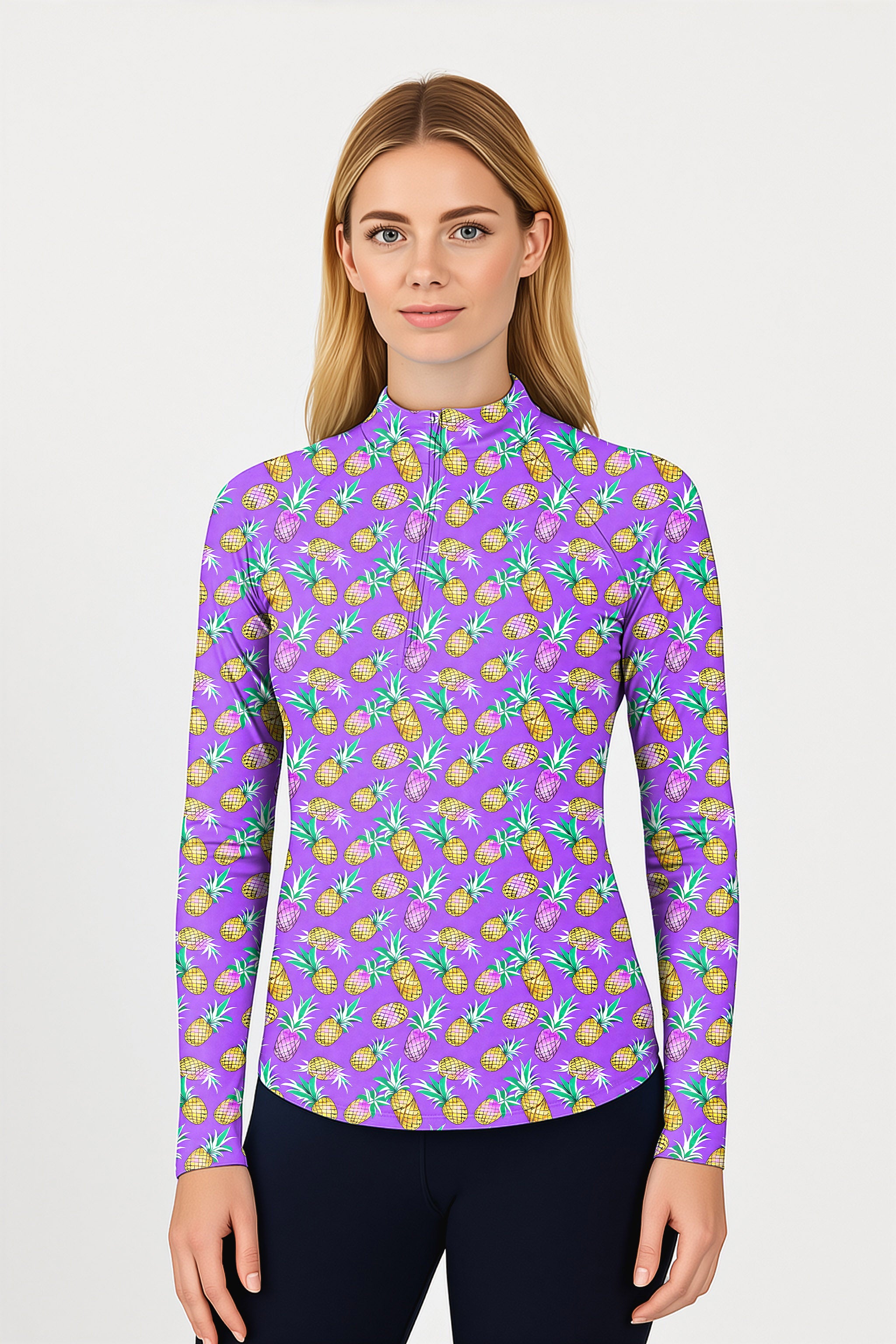 Purple Pineapple  Women's Golf Active 3/4 Zip Top