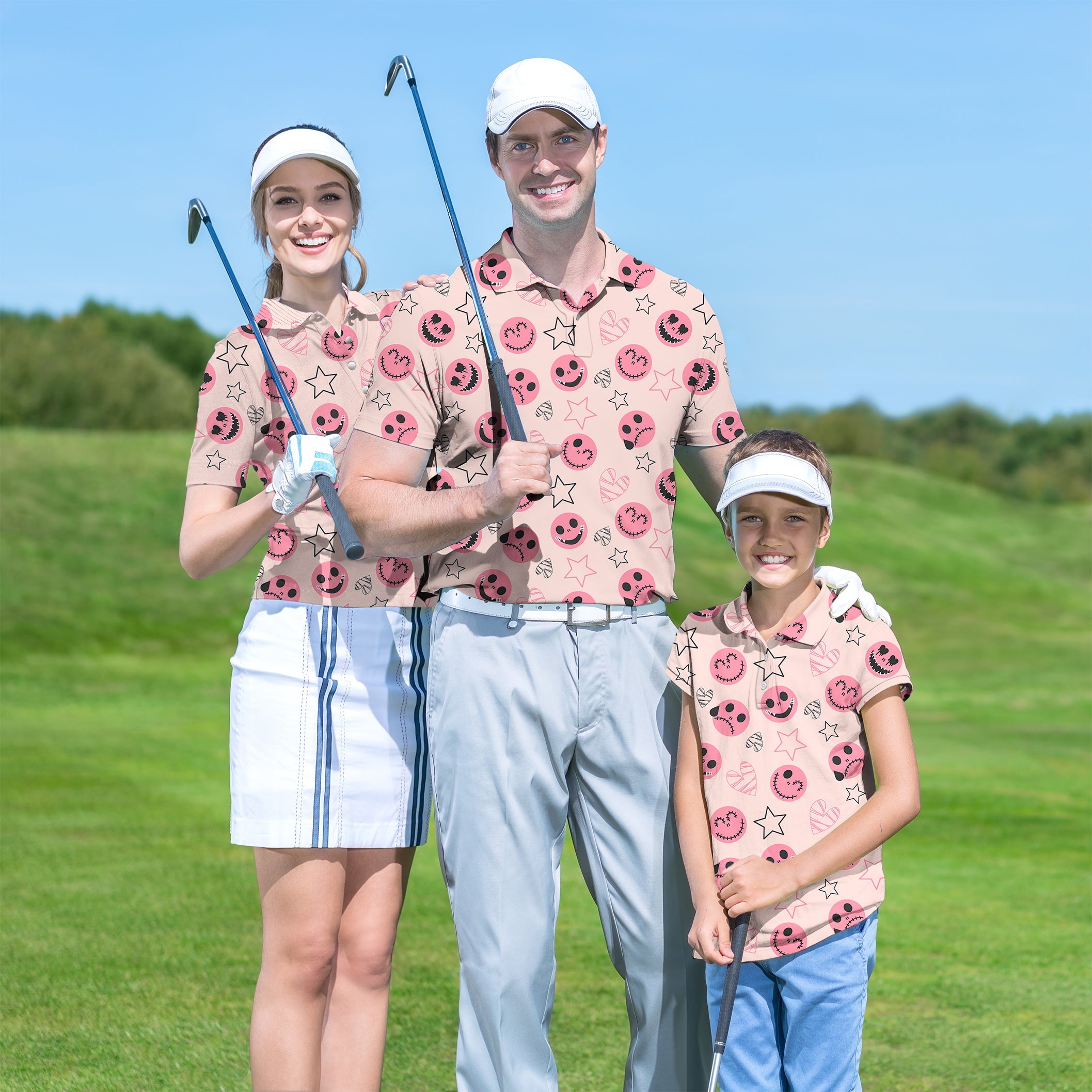 Family Halloween pink smiley face set Golf Championship Trophy tournament