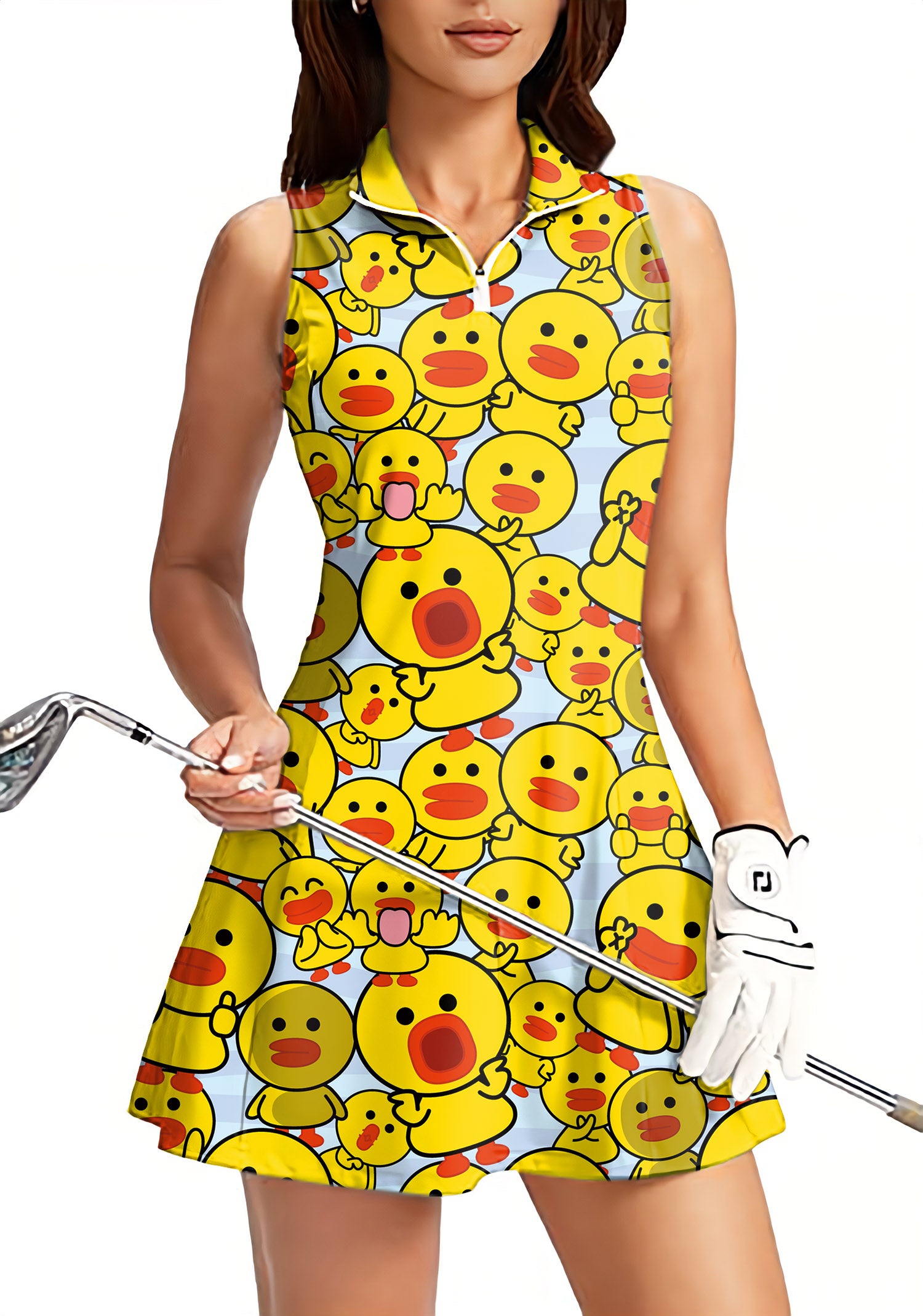 Yellow duck Women's Golf Sleeveless Zipper Dresses with Built in Shorts