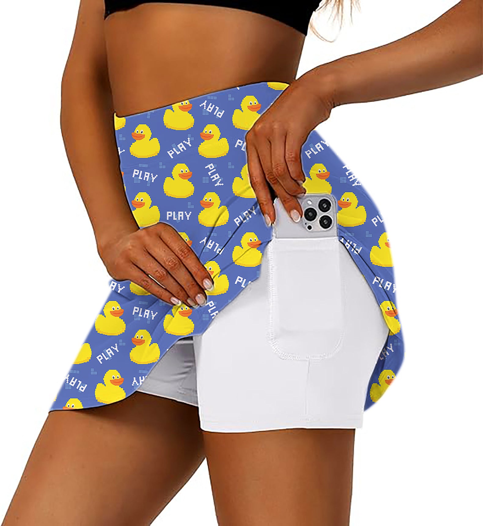 Women's Yellow duck Golf Skirts Inner Shorts Pocket