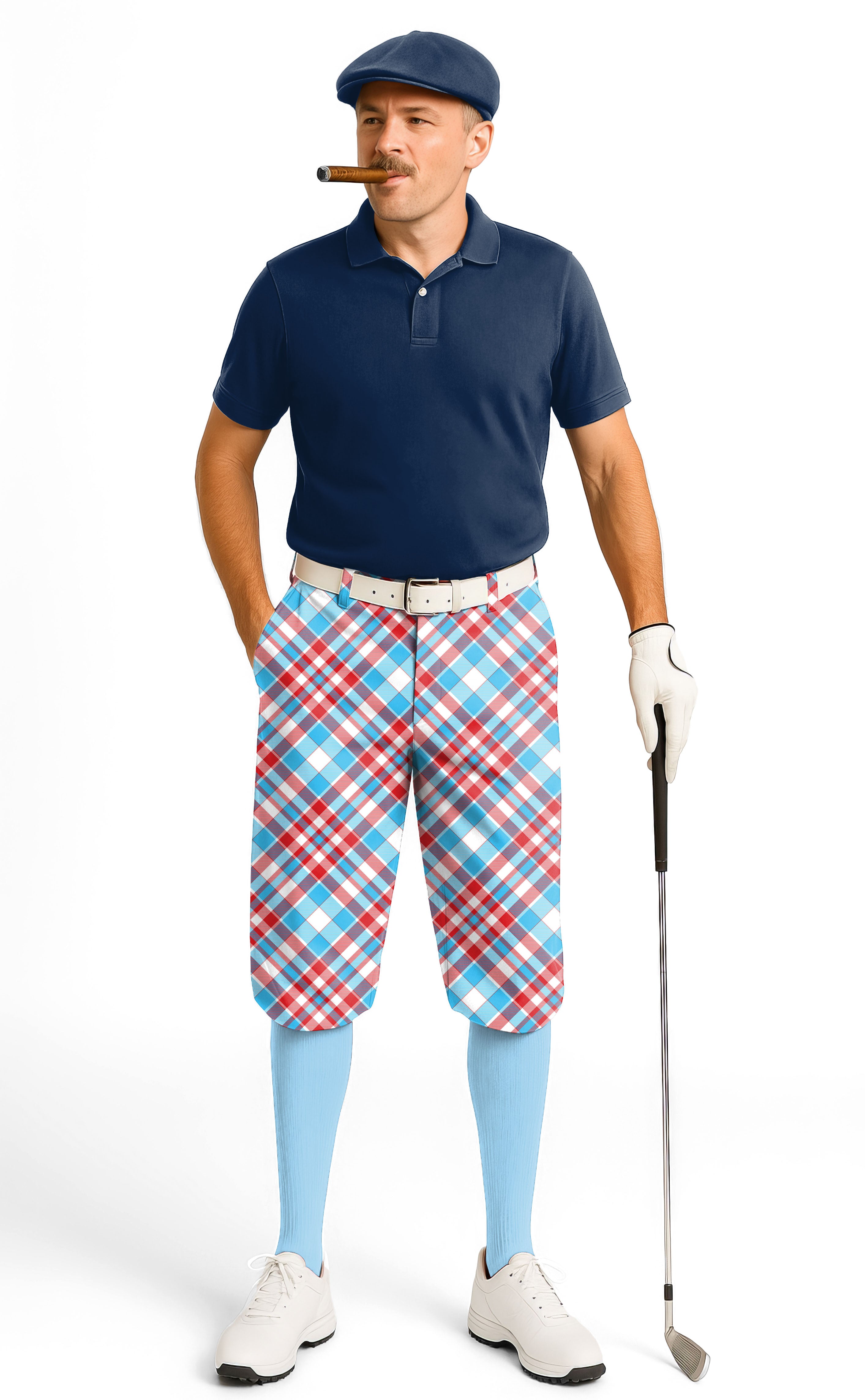 Argyle red blue-Men's Golf Knickers Pants