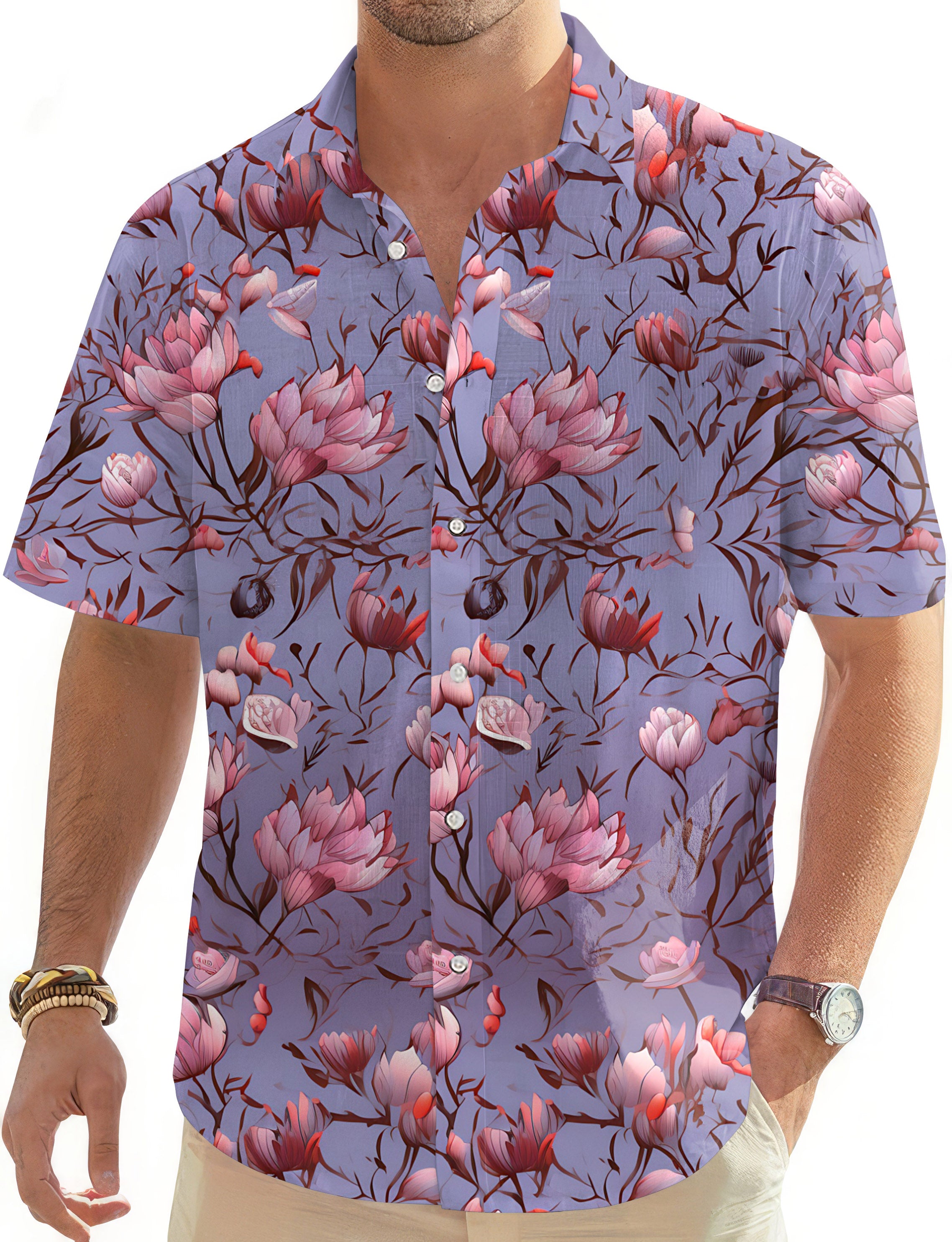 Cherry blossoms-Men's Golf Hawaiian Shirts Button Down Shirt